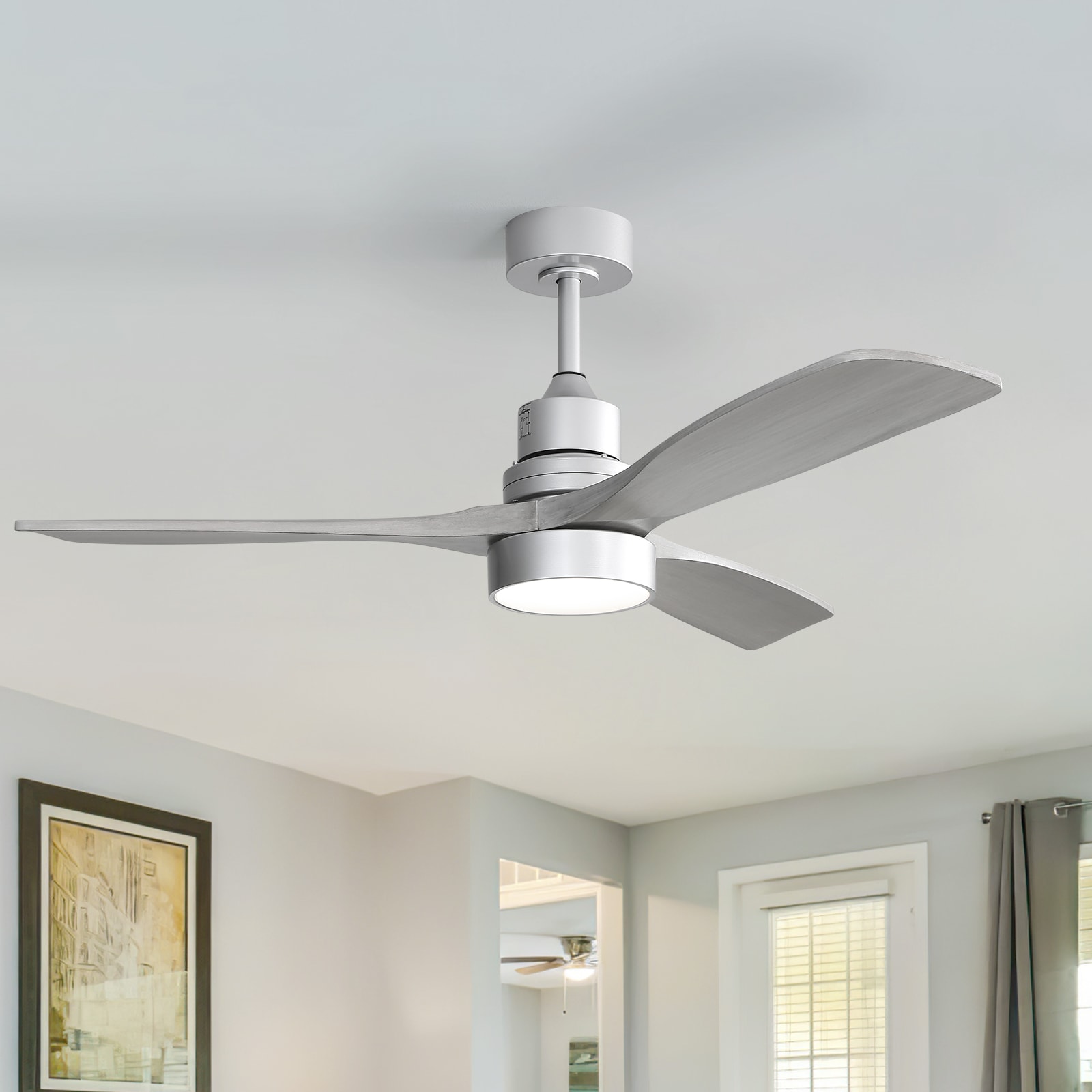 Sofucor LS-5247-SL-SX-60-W Nicola 52-in Color-Changing Integrated LED Gray with Silver Blades Propeller Ceiling Fan With Light and Remote ( 3 -Blade )