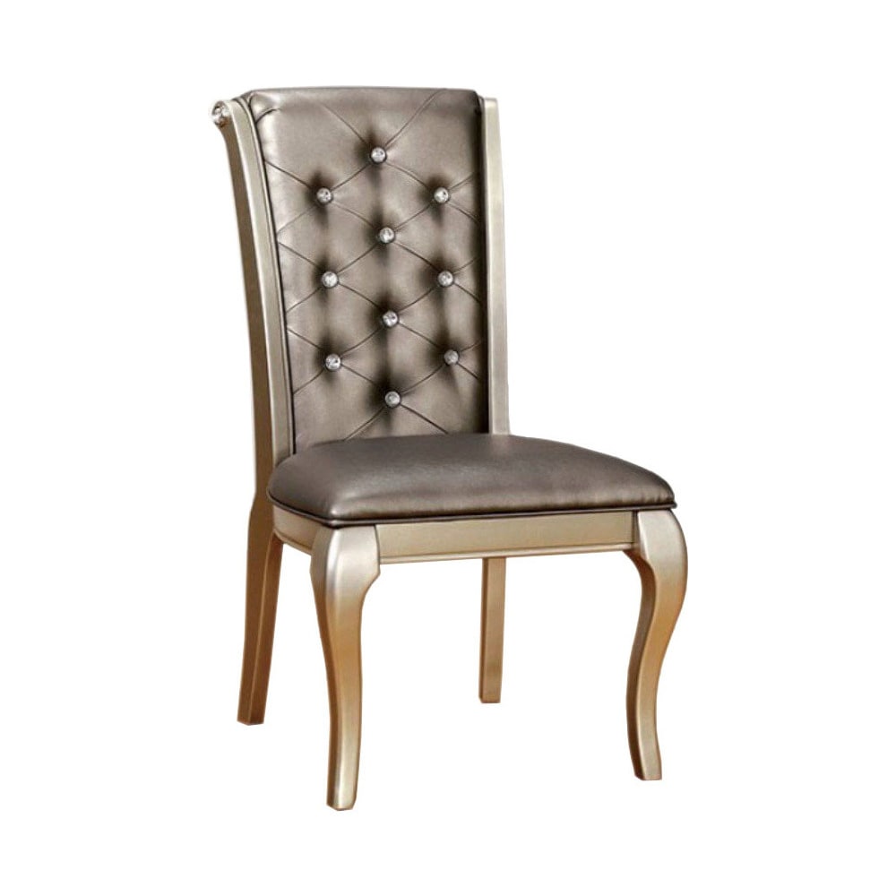 Elegant Gray Faux Leather Upholstered Side Chair with Silver Accents