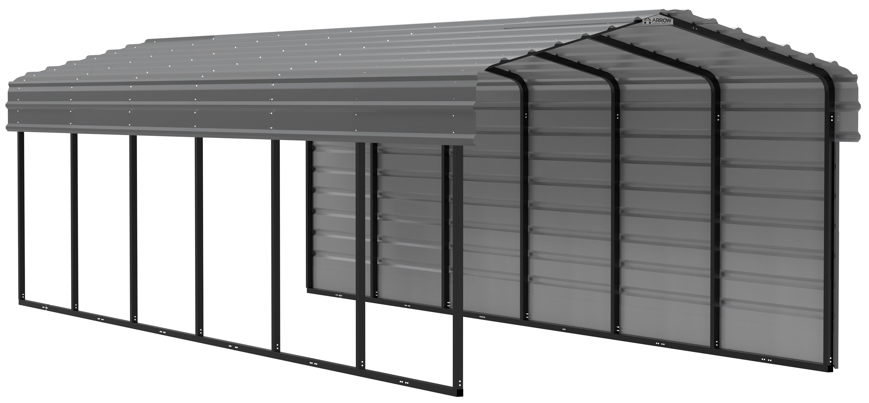Charcoal Galvanized Steel Carport Kit with 1-Sided Enclosure, 10' x 29' x 7'