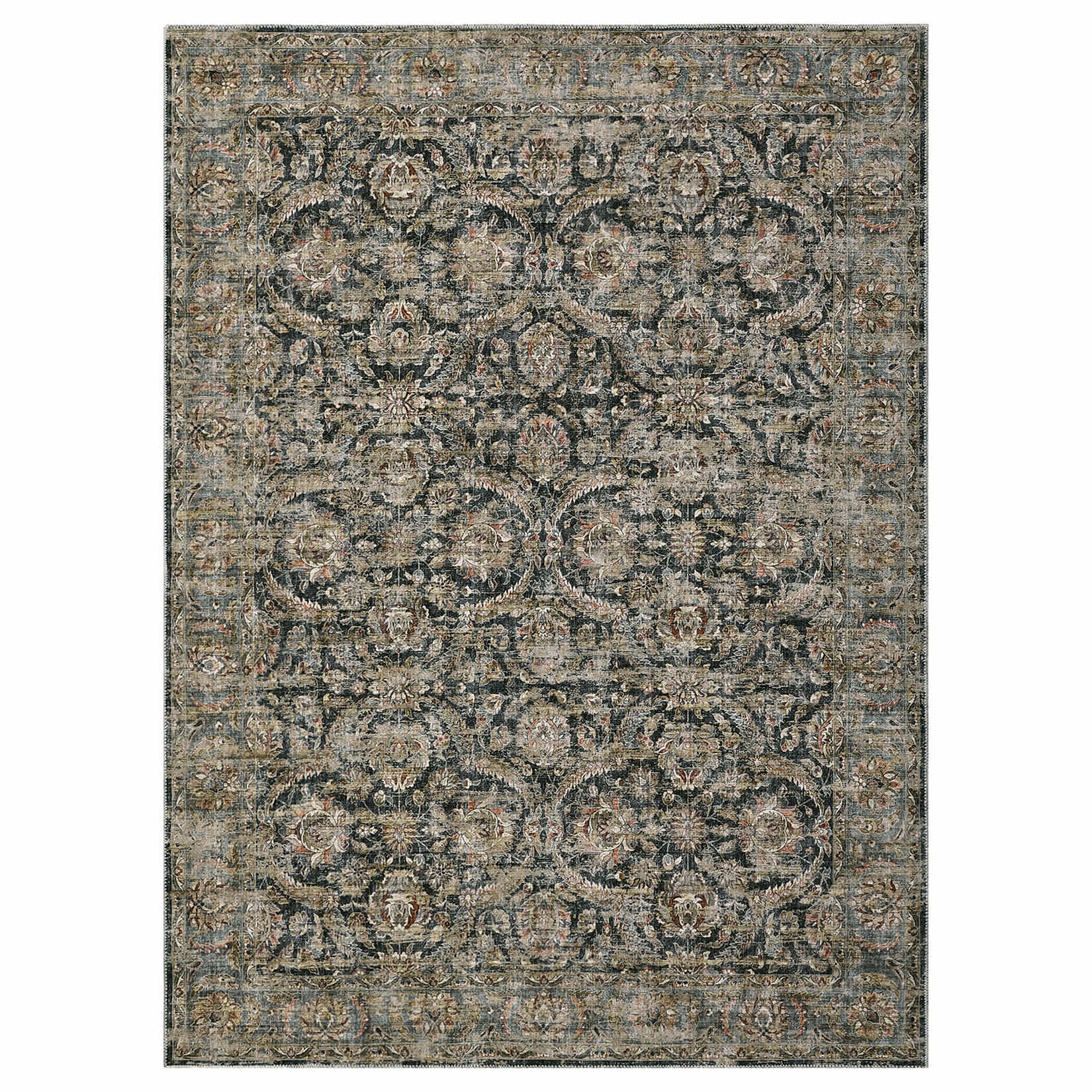 Qeetex LSN-PHO-12GF247B 9 x 12 ft Polyester Chenille Black Rectangular Hallway Bathroom Entryway Kitchen Office Foldable Amber Printed Modern Washable Area Rug