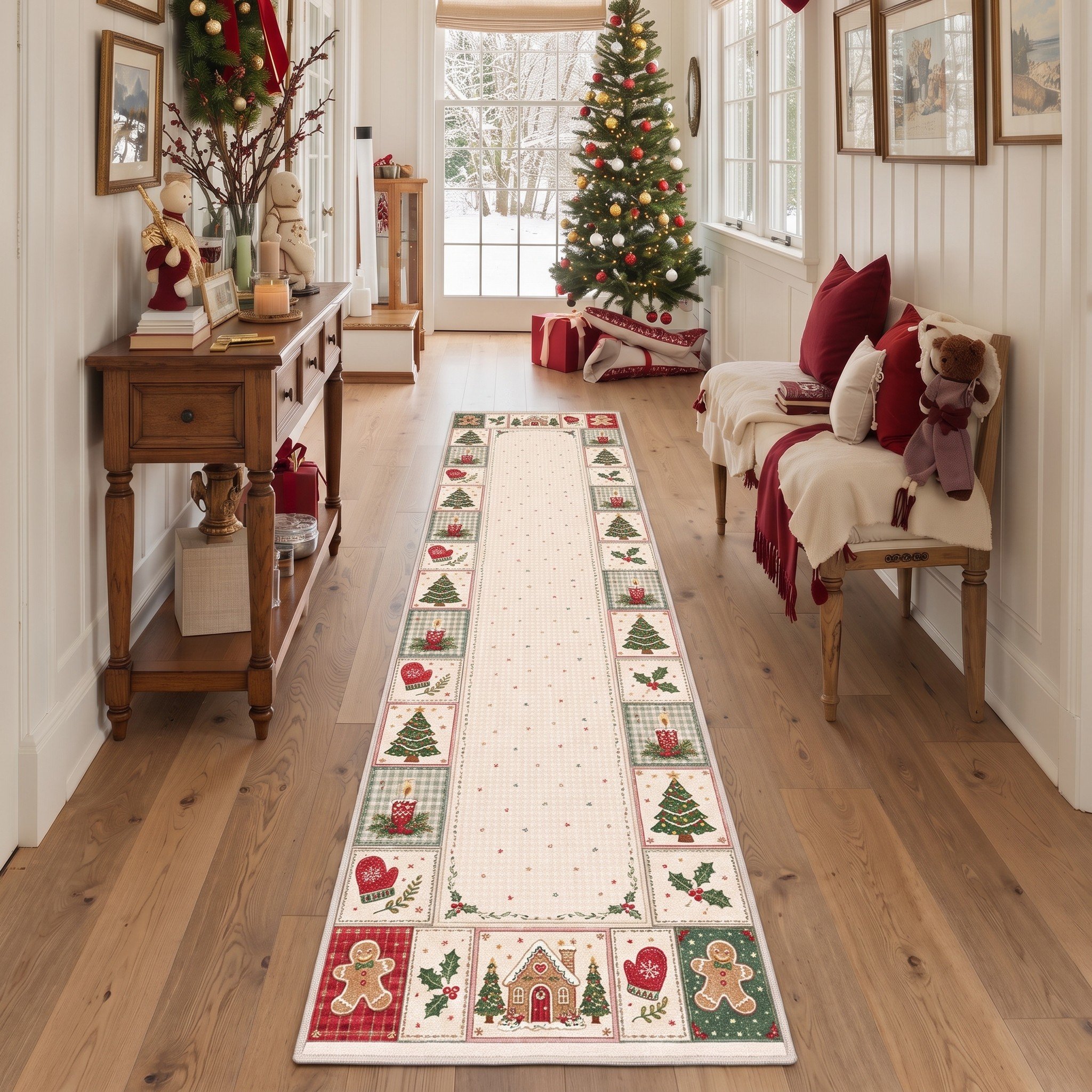 BAVNI Area Rug Machine Washable Non Slip Low Pile Lightweight Christmas ...