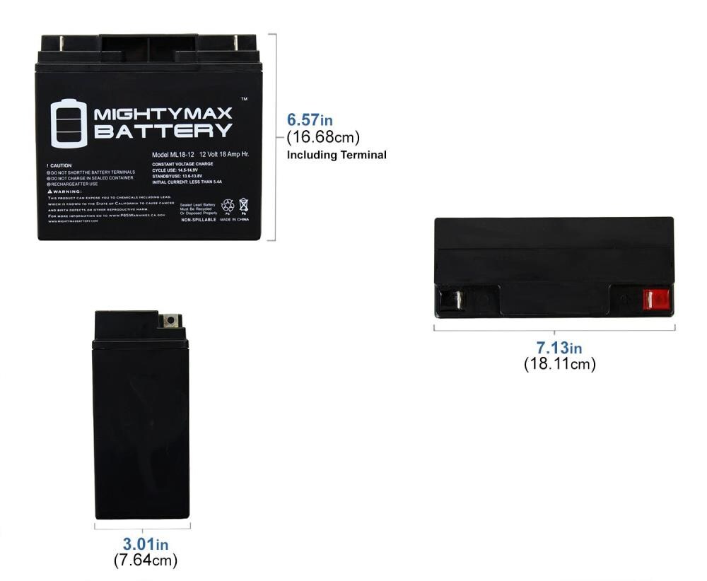 Pack of 2 ML18-12 12 Volt 18 AH SLA Battery Mighty Max Battery Brand Product 