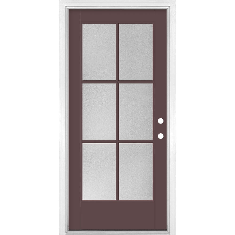 Masonite 1524341 36-in x 80-in x 4-9/16-in Fiberglass Full lite Right-hand inswing Currant Painted Prehung Single door Front Door with Brickmould Insulating core Simulated divided light