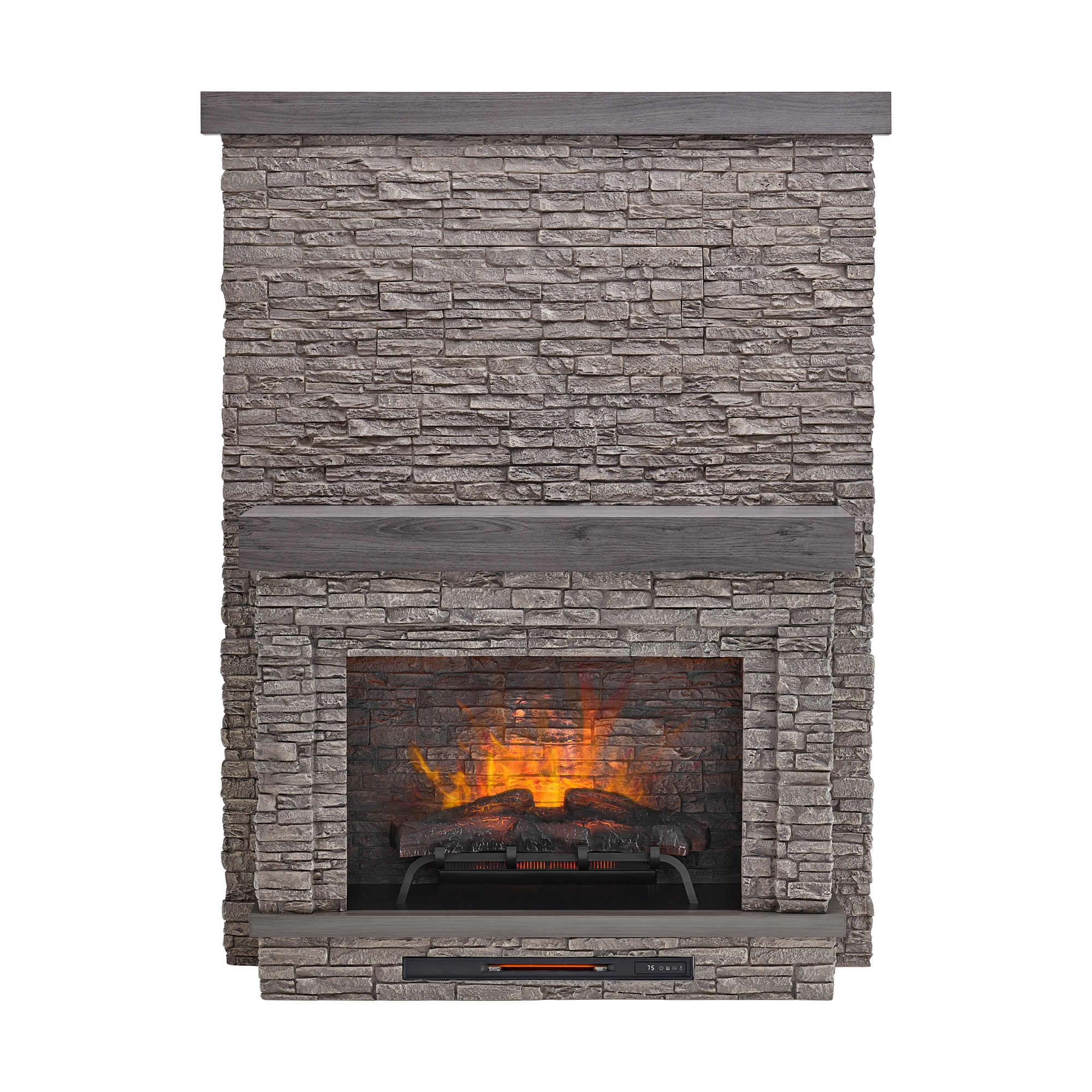 allen + roth 65in W Grey Faux Stacked Stone Free Standing Infrared