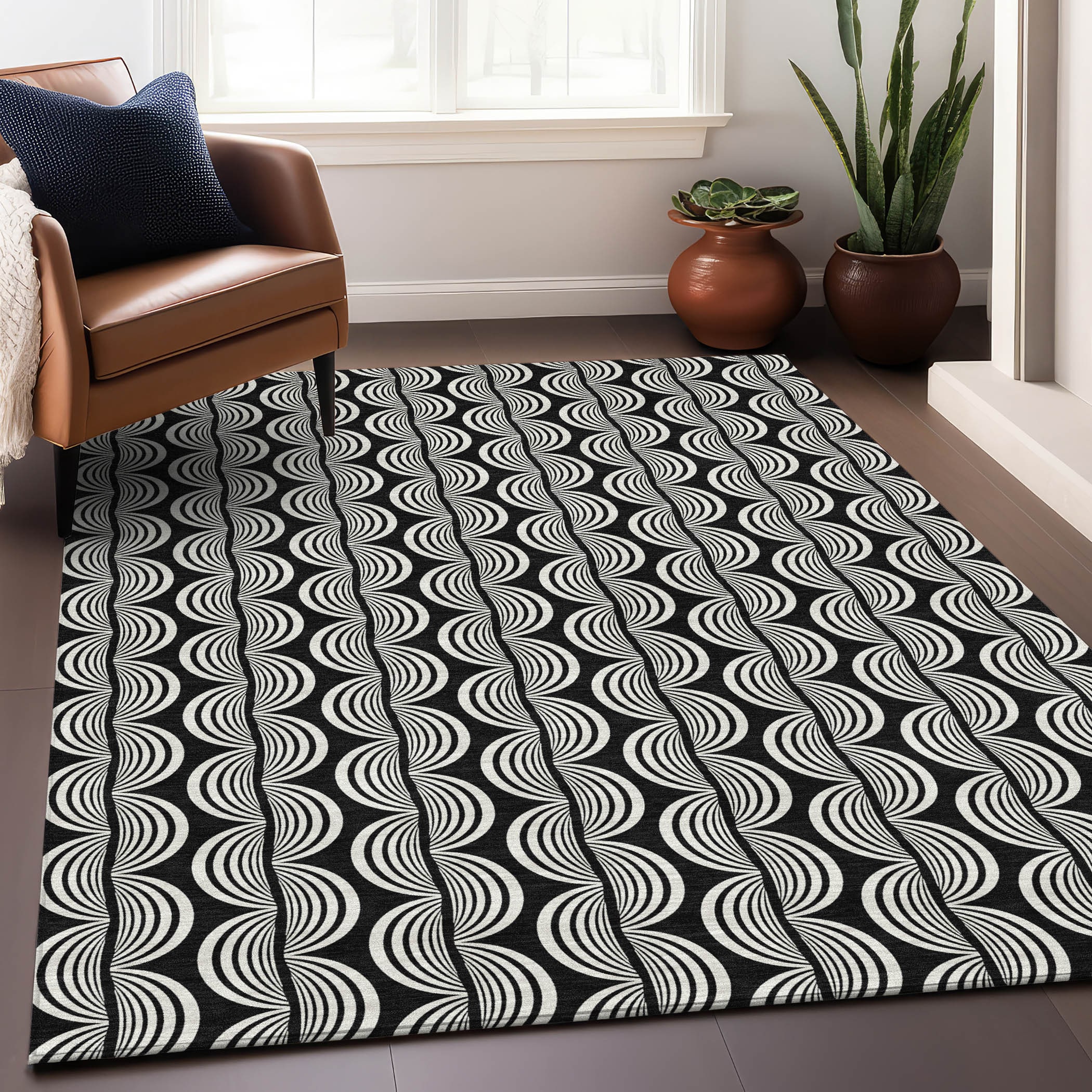 Addison Rugs ACN1055BK3X5 Chantille ACN1055BK 3 x 5 (ft) Polyester Black Rectangular Indoor/Outdoor Geometric Machine washable Area rug