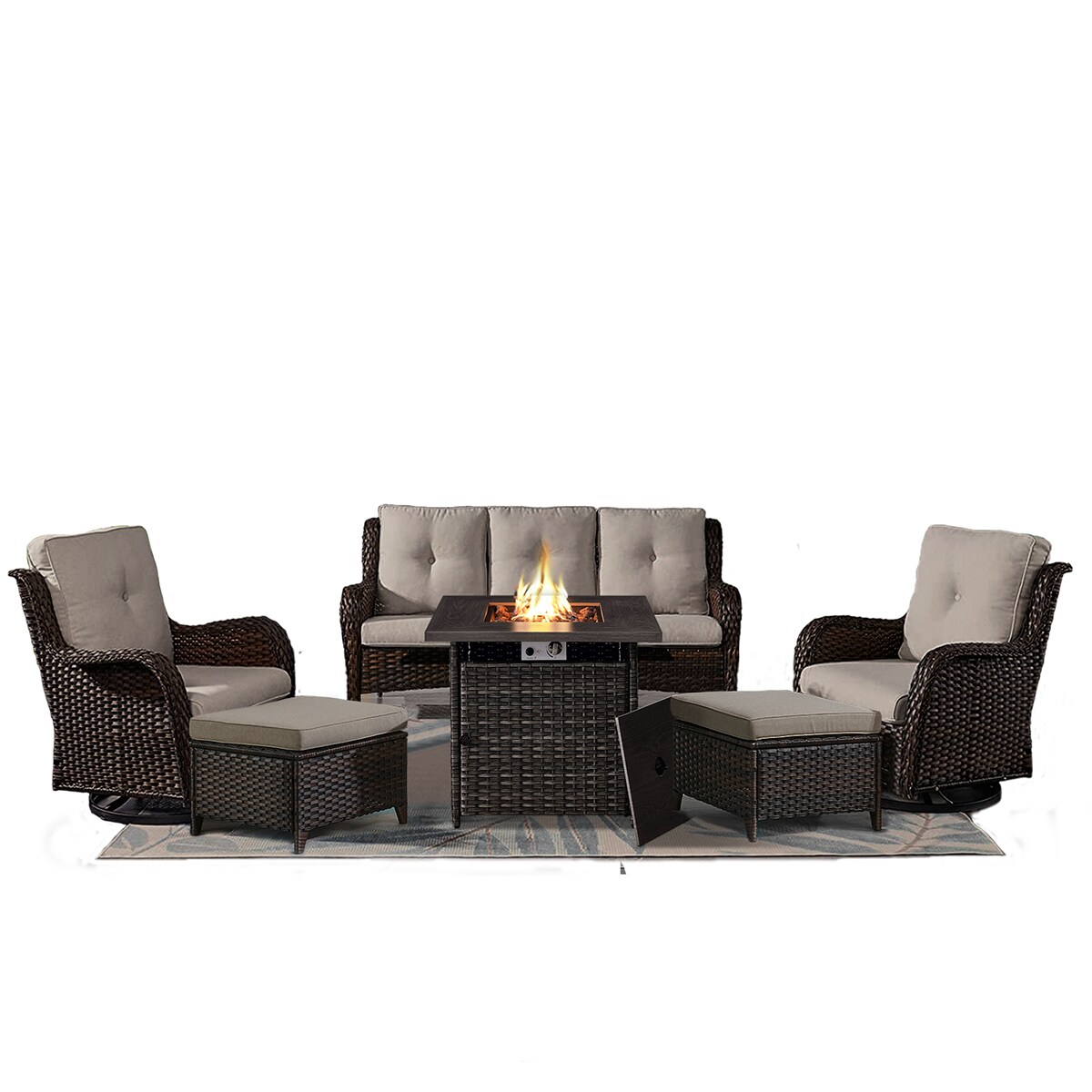 Rilyson FS013014023098-3 6 -Piece Wicker Patio Sofa Conversation Set with Gray Cushions