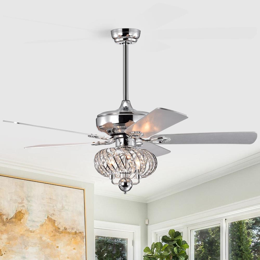 Parrot Uncle F6296110V 50-in Chrome Indoor Chandelier Ceiling Fan Light Kit Compatible and Remote (5-Blade)