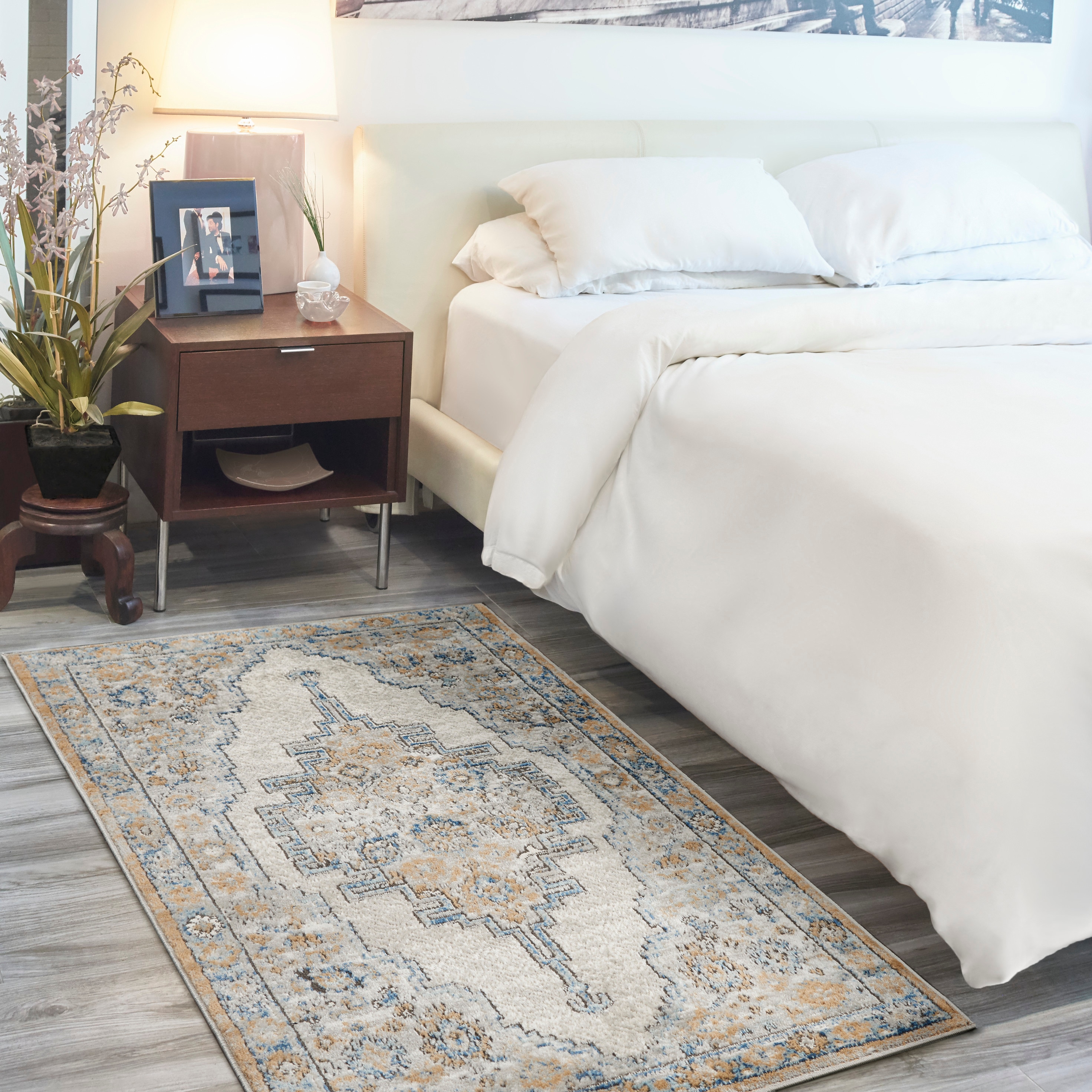 Nourison 099446821935 Concerto 3 x 5 (ft) Loomed Polypropylene Grey/Light Blue Rectangular Indoor Border Area rug