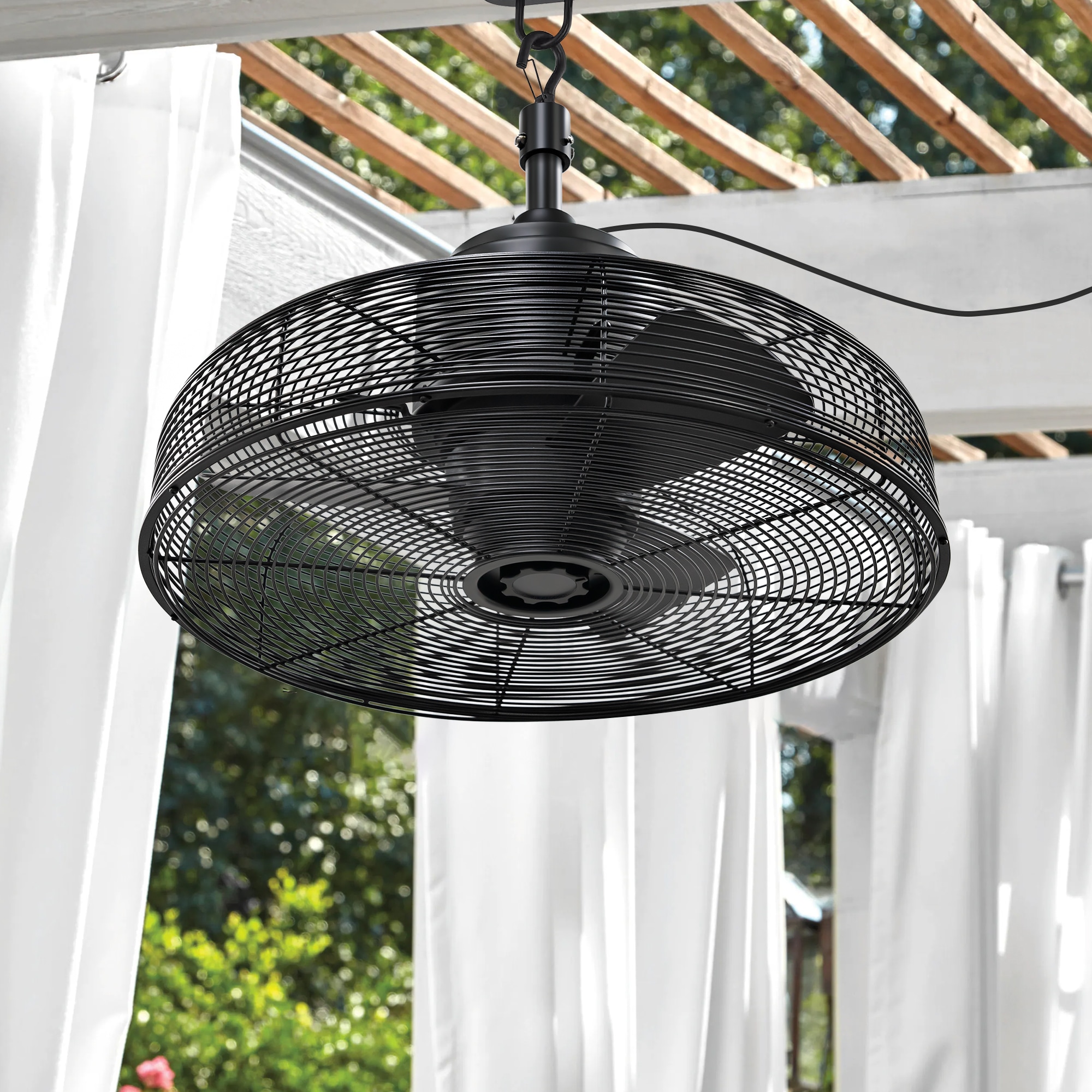 Breezary BZ24002-ORB-PC Weatherproof Gazebo Enclosed Caged 20-in Outdoor Wet-rated Black with Matte Black Blades Cage Plug-in Ceiling Fan Without Light ( 3 -Blade )