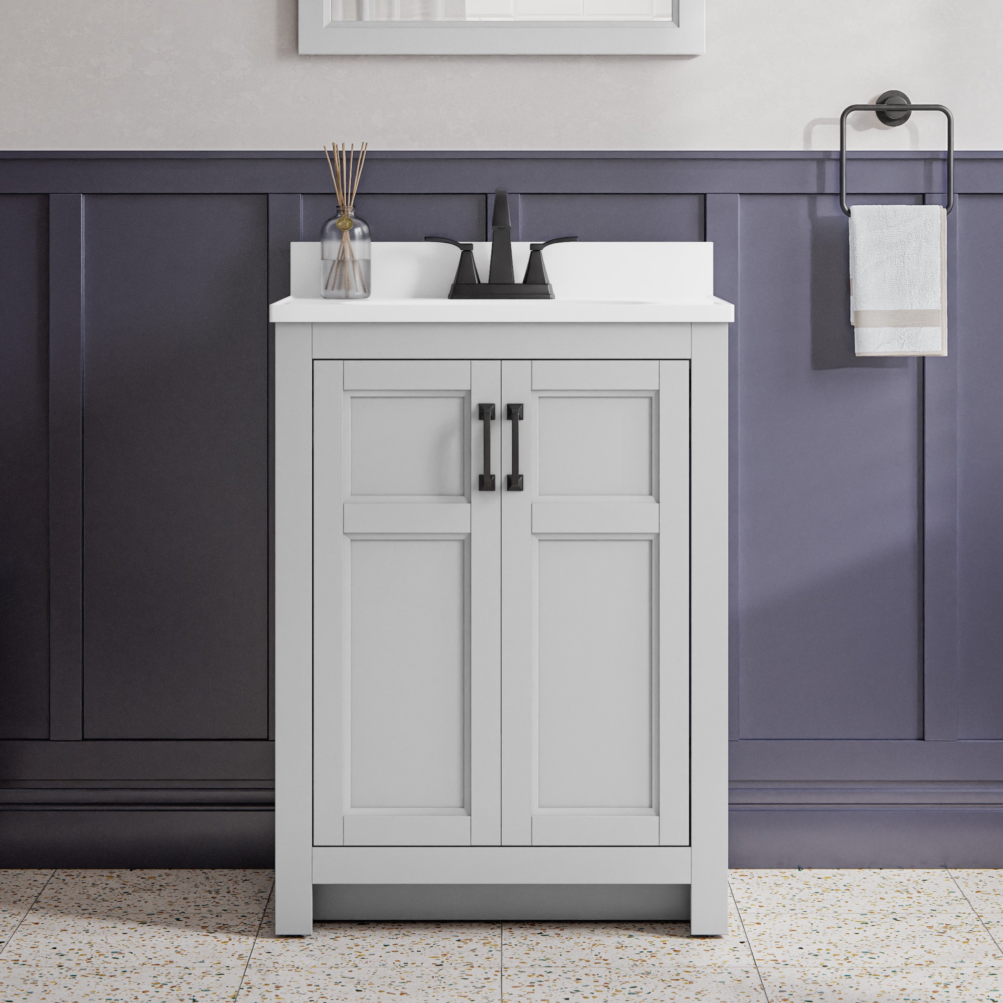 Style Selections Lowry 25 In Light Gray Single Sink Bathroom Vanity With White Acrylic Top At Lowes Com