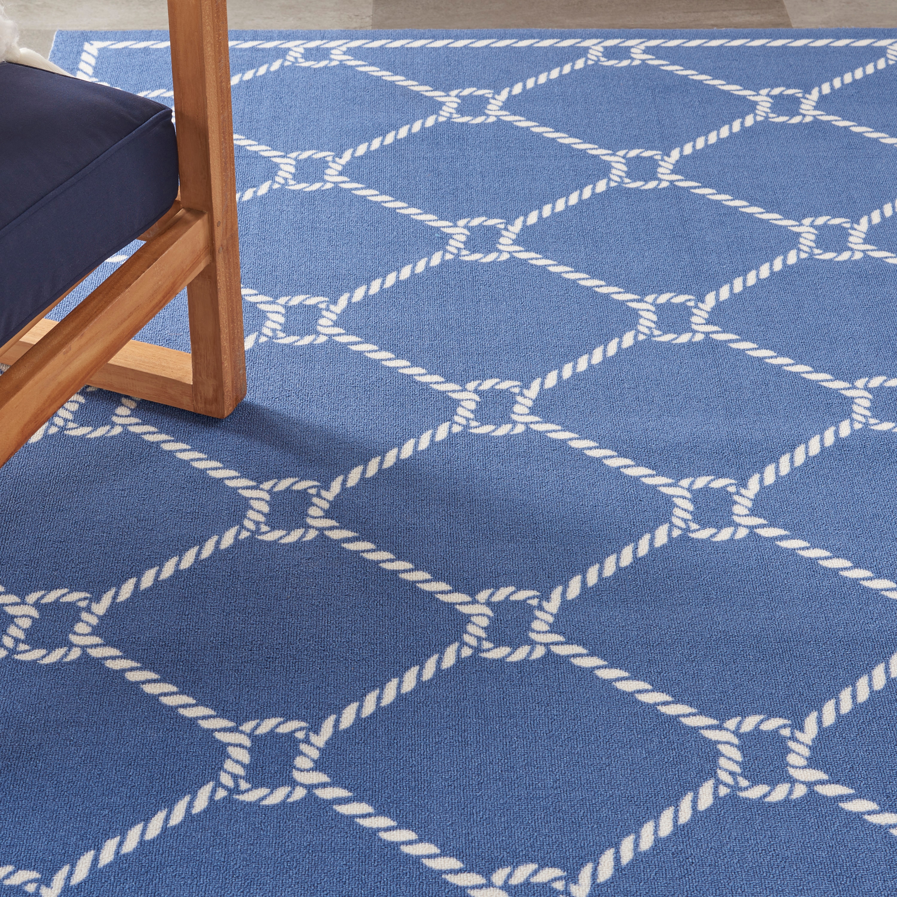 Nautical Blue and White Reversible Synthetic Area Rug