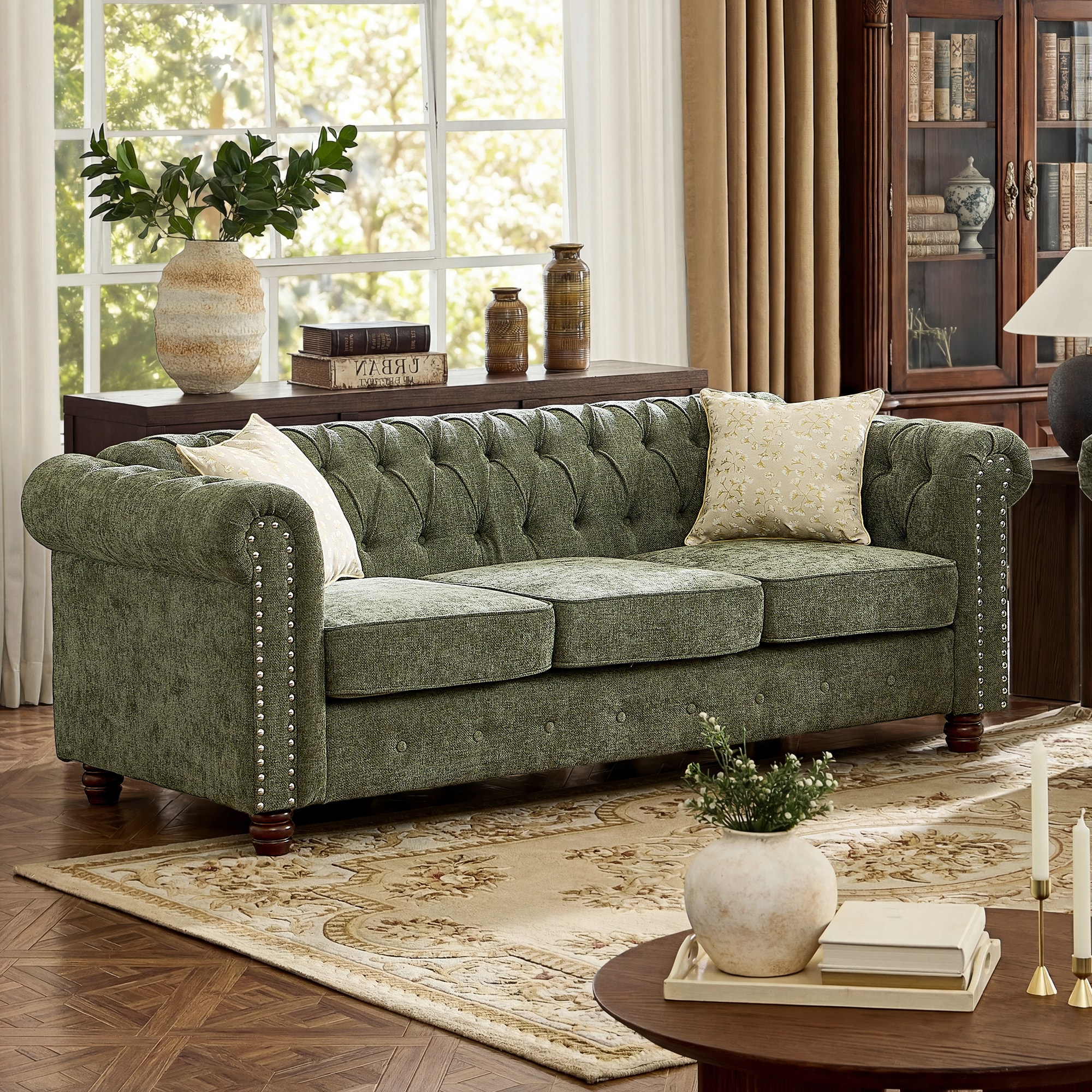 FARATI 83-in W Modern Green Chenille 3-seater Sofa