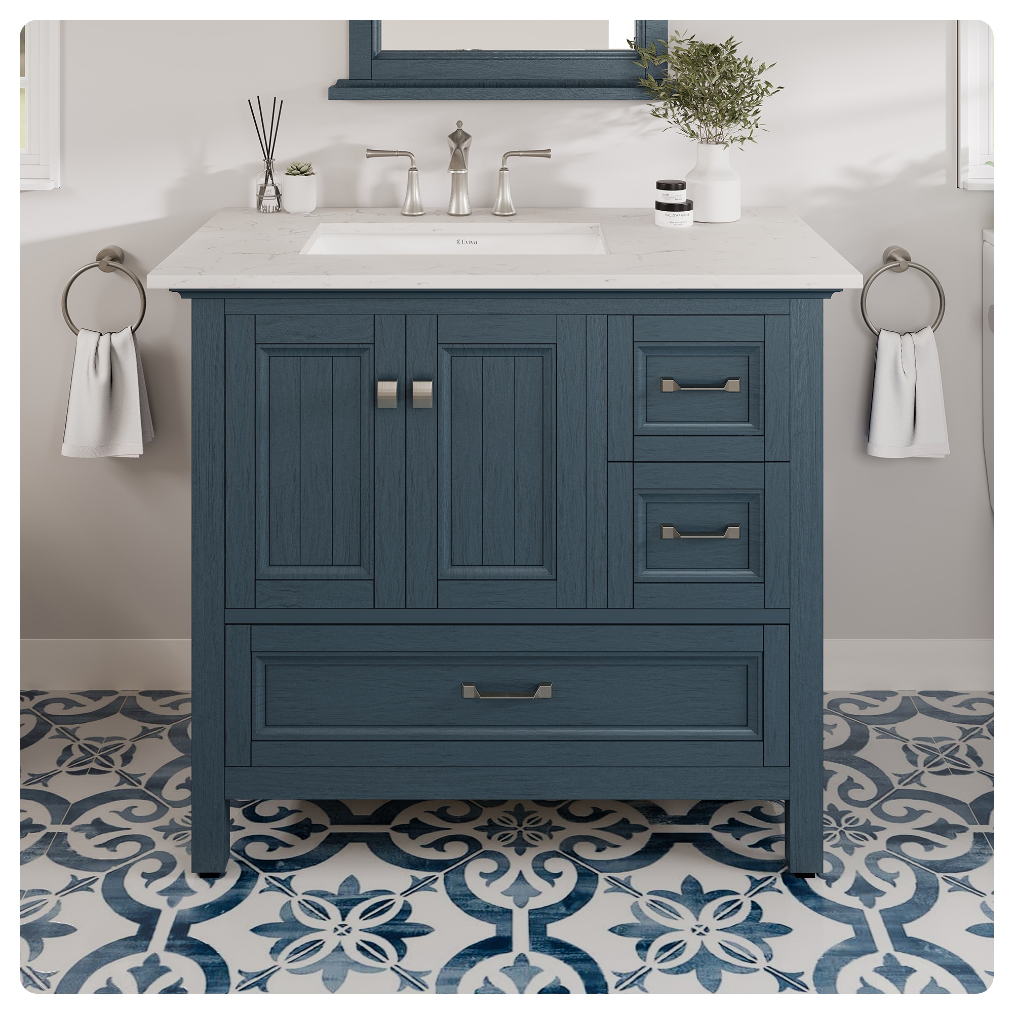 Eviva EVVN612-36AB-Q Britney 36-in Ash Blue Undermount Single Sink Bathroom Vanity with White Quartz Top