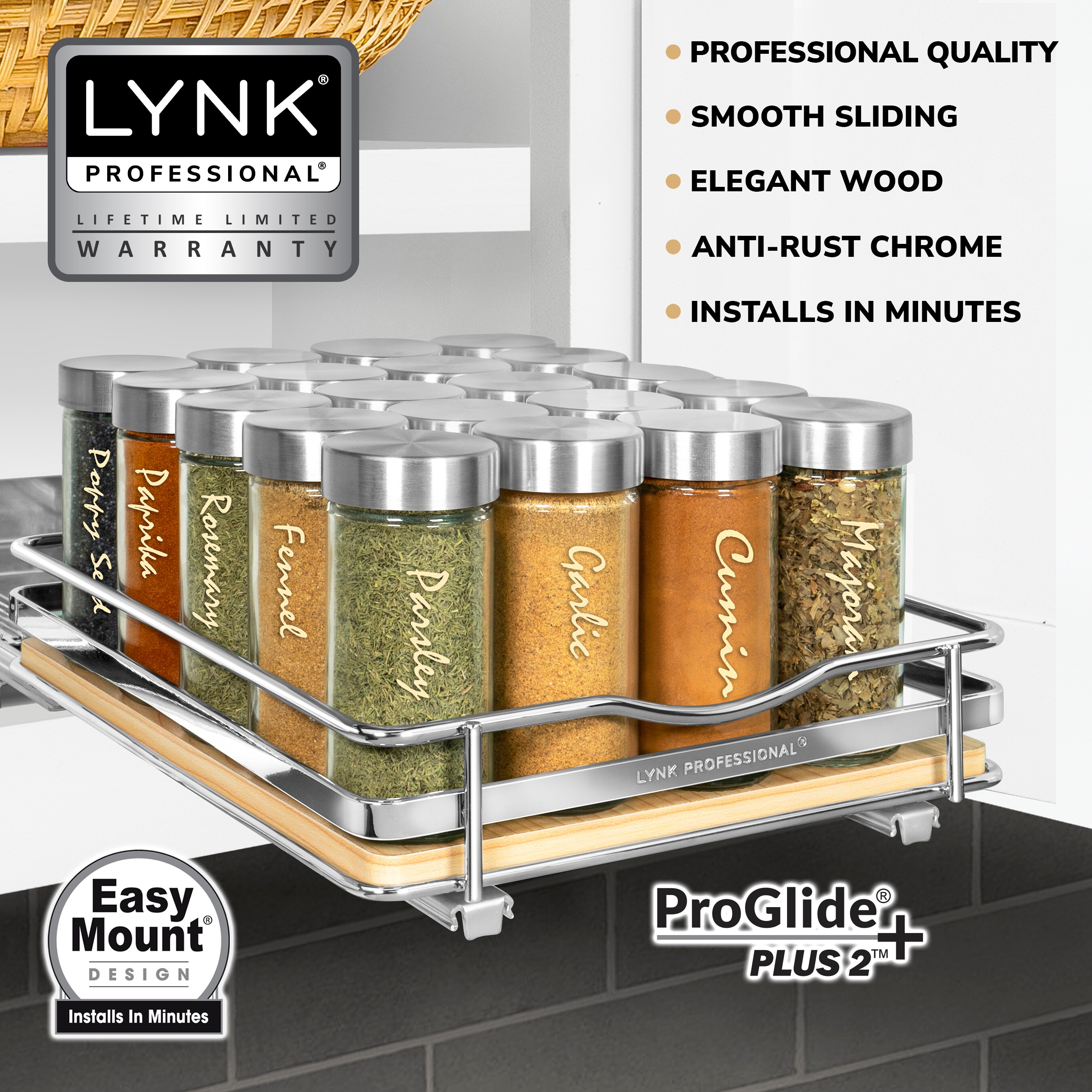 Lynk Professional 8.3-in W x 8.5-in H 2-Tier Cabinet-mount Metal Pull-out Spice  Rack in the Cabinet Organizers department at