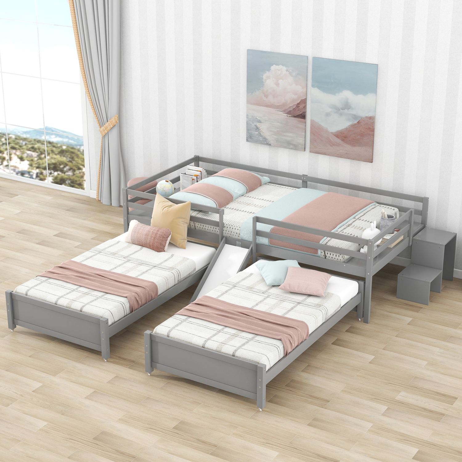 JASMODER GX000539AAE Gray Full Composite Platform Bed with Storage