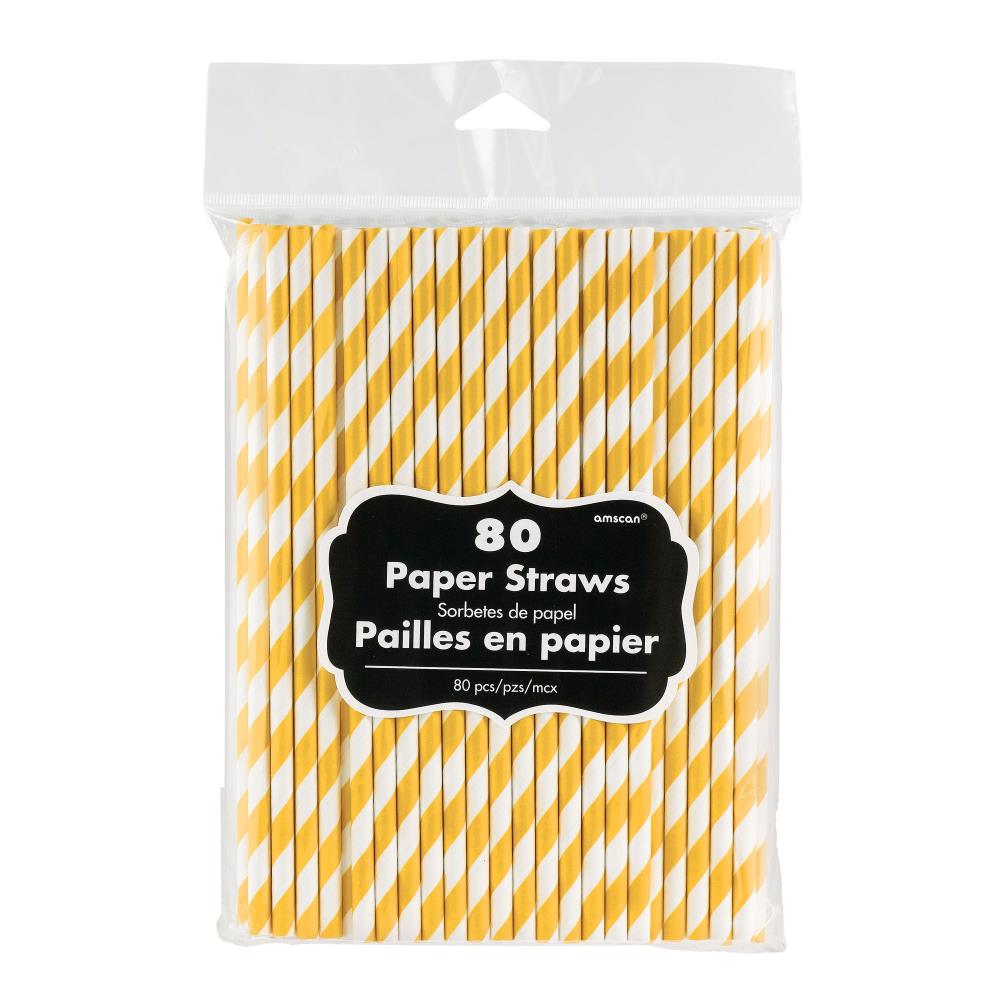 Amscan 400085.09 Yellow Sunshine Striped Paper Straws