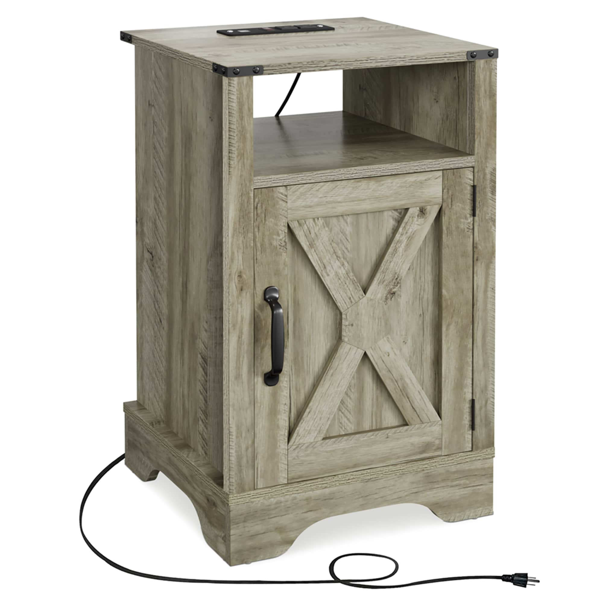 Clihome BHWF193007AAB Wood Nightstands With Charging Station Light Gray Nightstand
