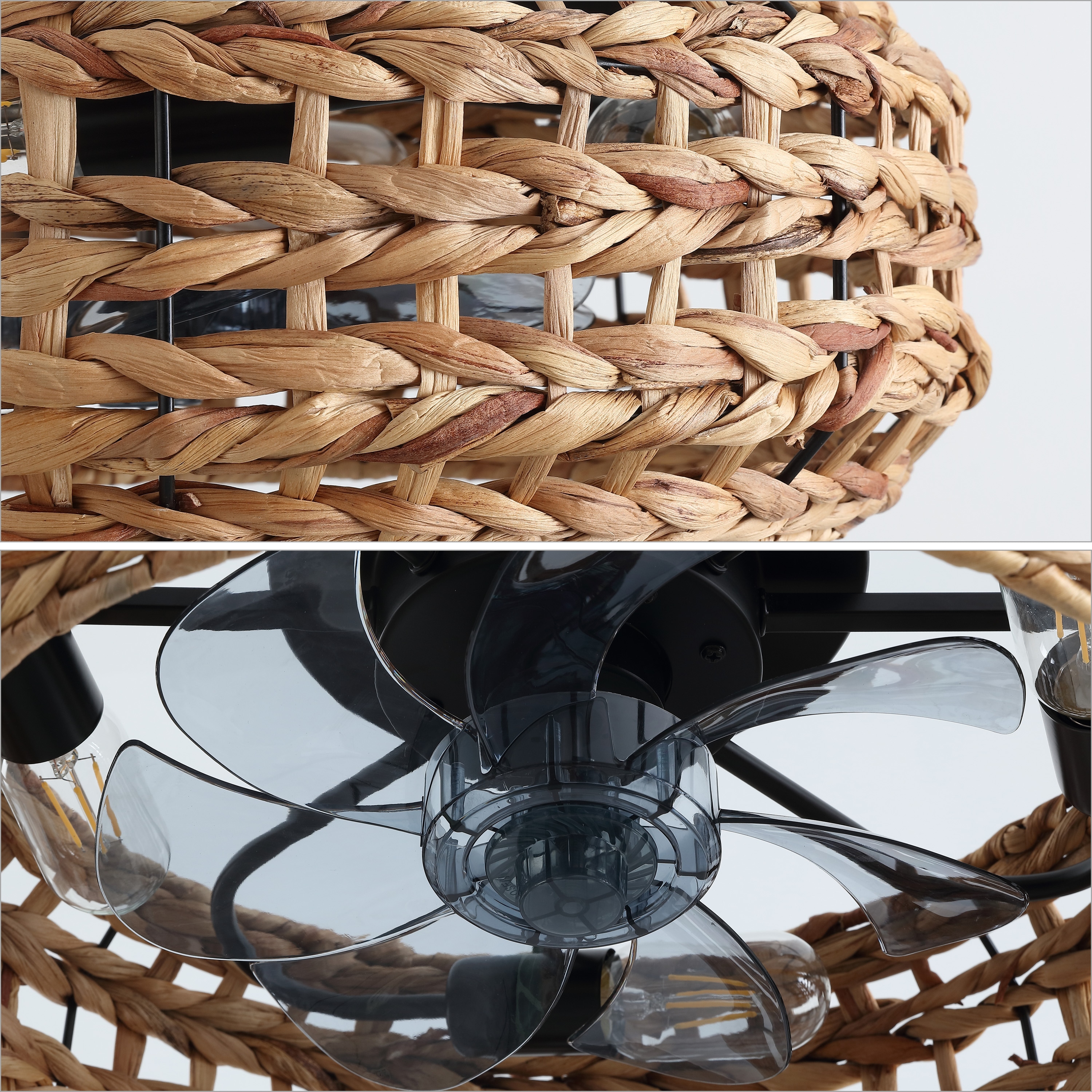 Archer 20.25" Brown/Black Seagrass Lantern Ceiling Fan with Remote