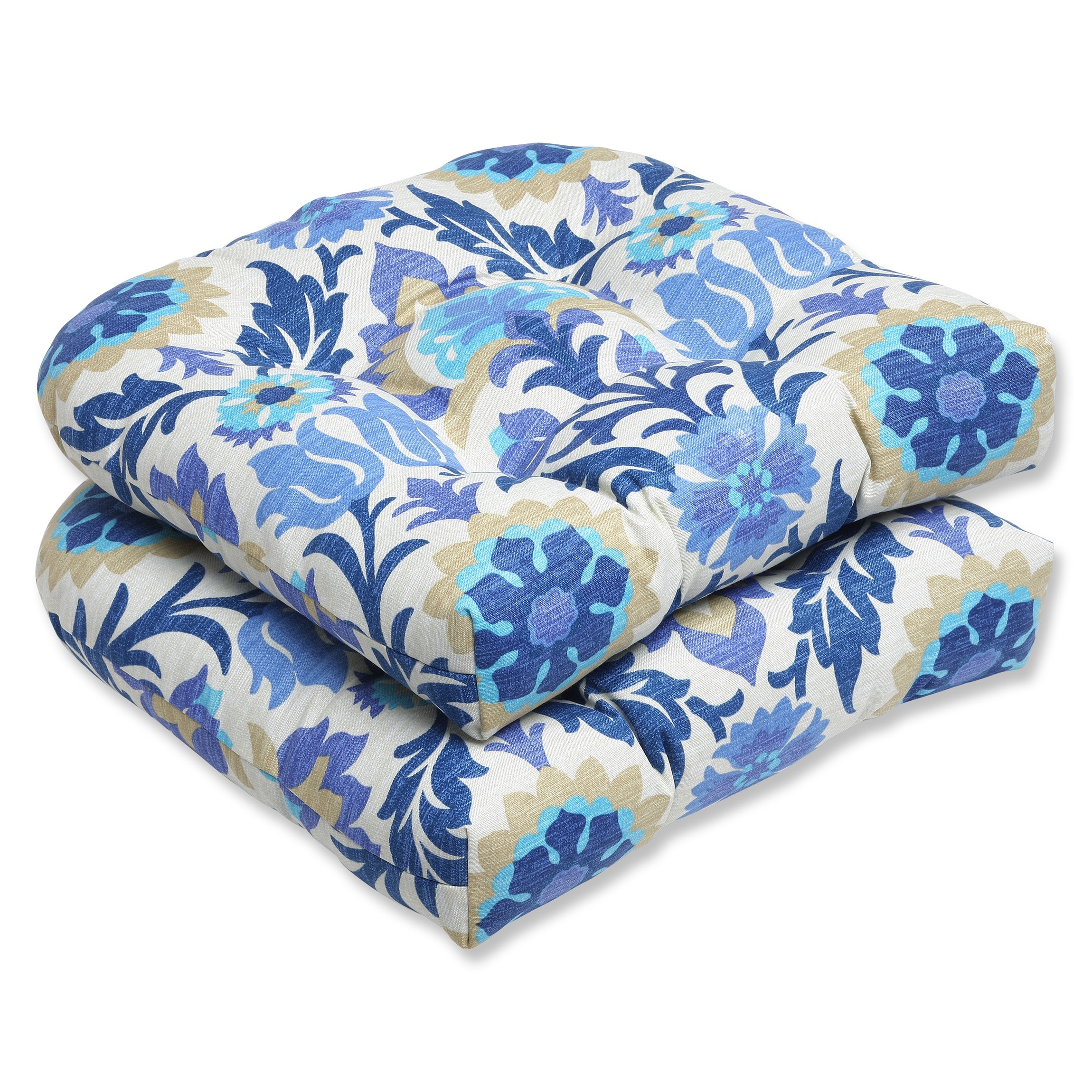 Pillow Perfect 541884 Santa Maria Azure 19-in x 19-in 2 -Piece Blue Patio chair cushion