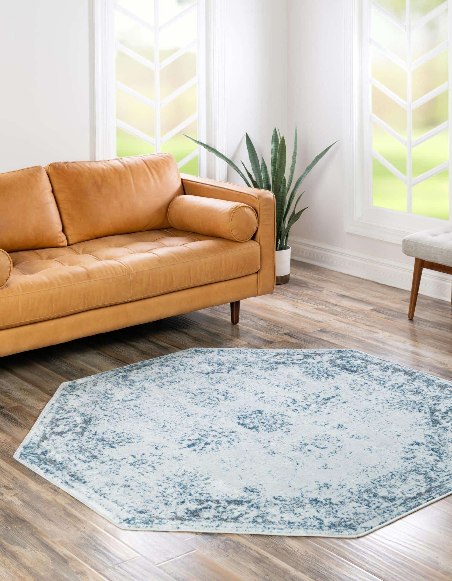Unique Loom 3193553 Sofia 4 x 4 (ft) Loomed Polypropylene Light Blue Octagonal Indoor Floral Bohemian/Eclectic Area rug