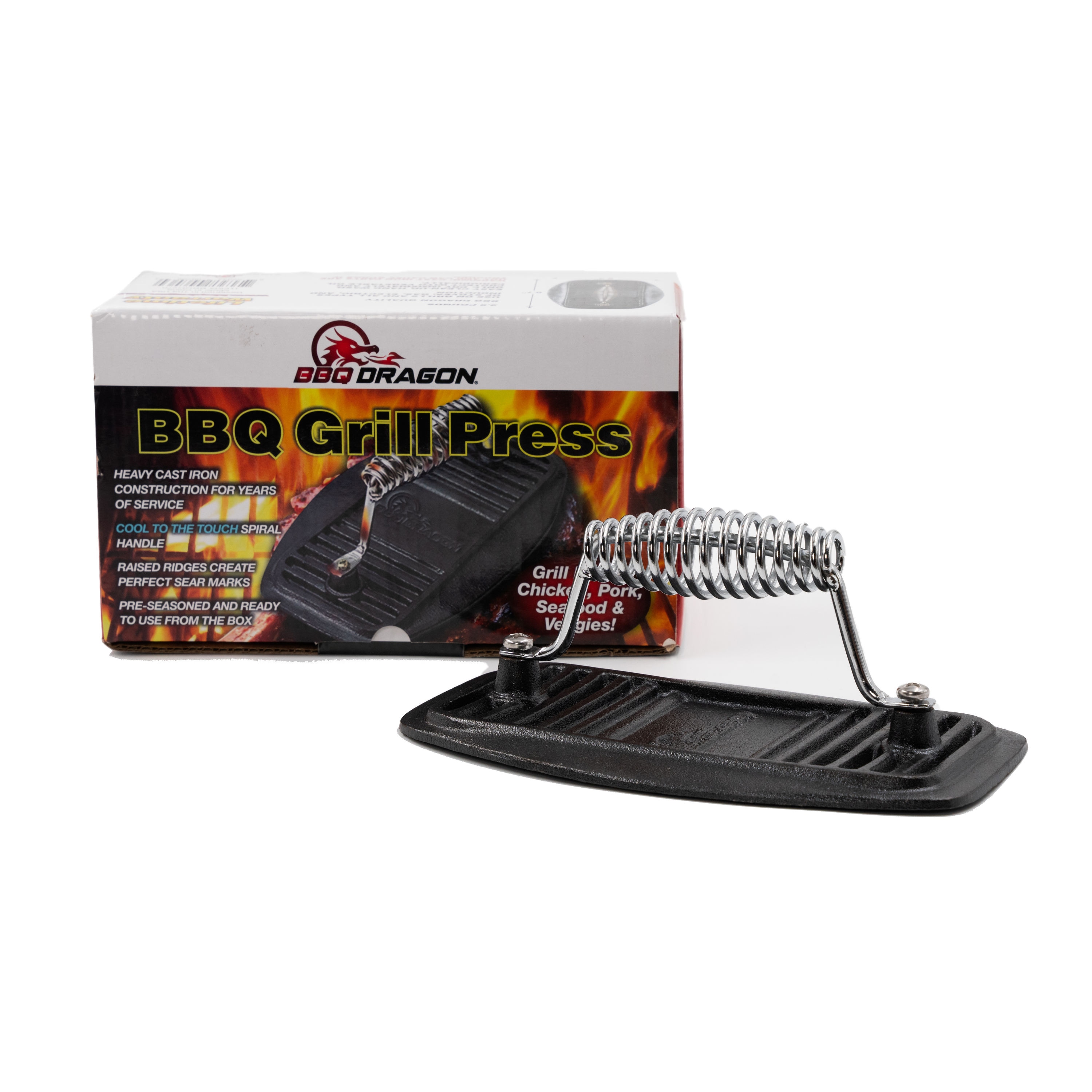 BBQ Dragon Heavy Duty Cast Iron Meat Press for Grills and Stoves 