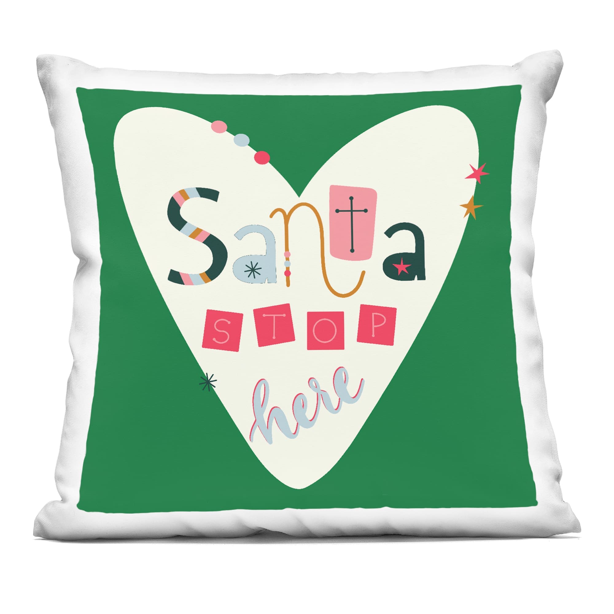 Stupell Industries PLP-124-SQW-18X18 Santa Stop Here Heart Decorative Printed Pillow Design by Sazerelli Designs