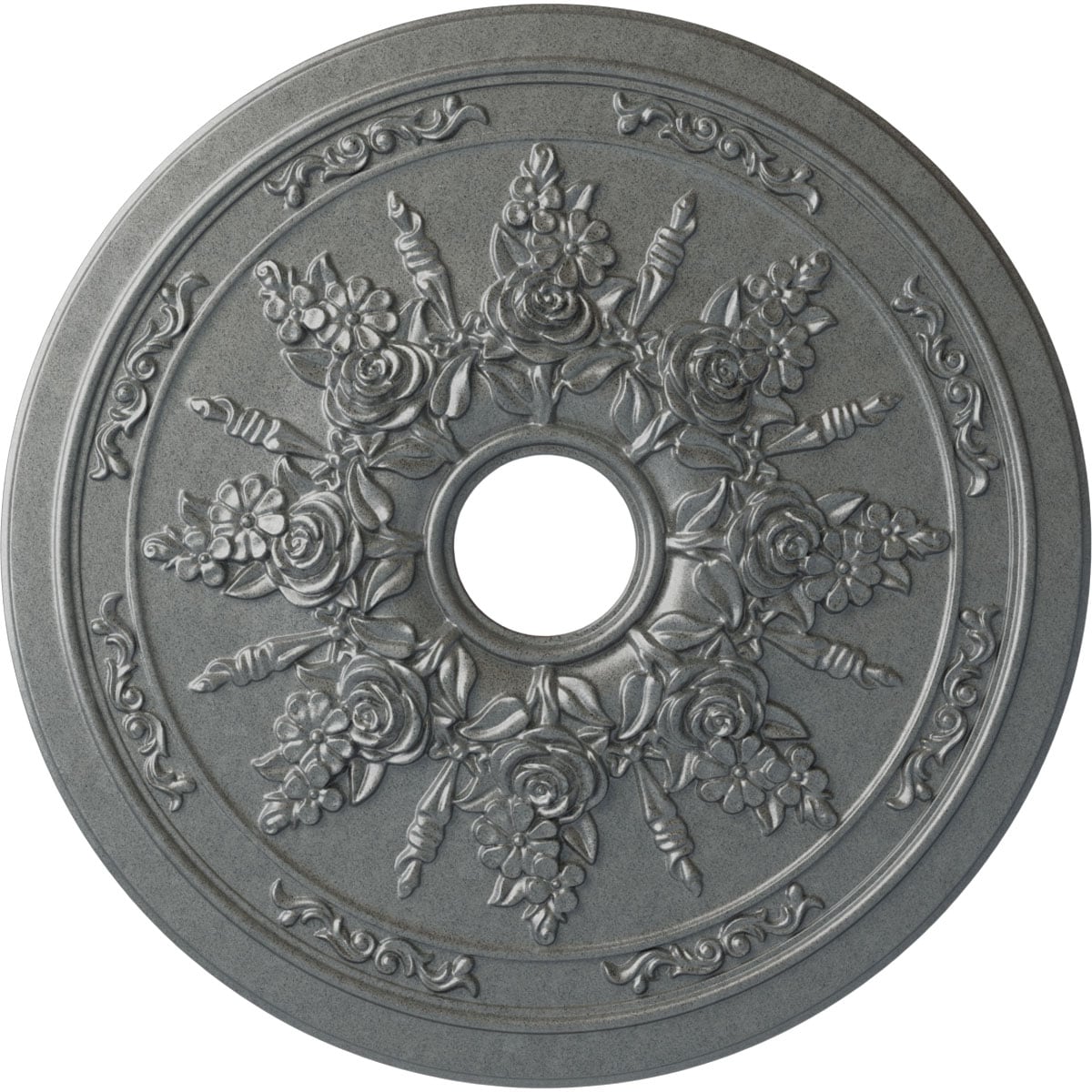 Ekena Millwork CM23ROPLS Rose and Ribbon 23.625-in W x 23.625-in L Painted Platinum Polyurethane Whole Ceiling Medallion