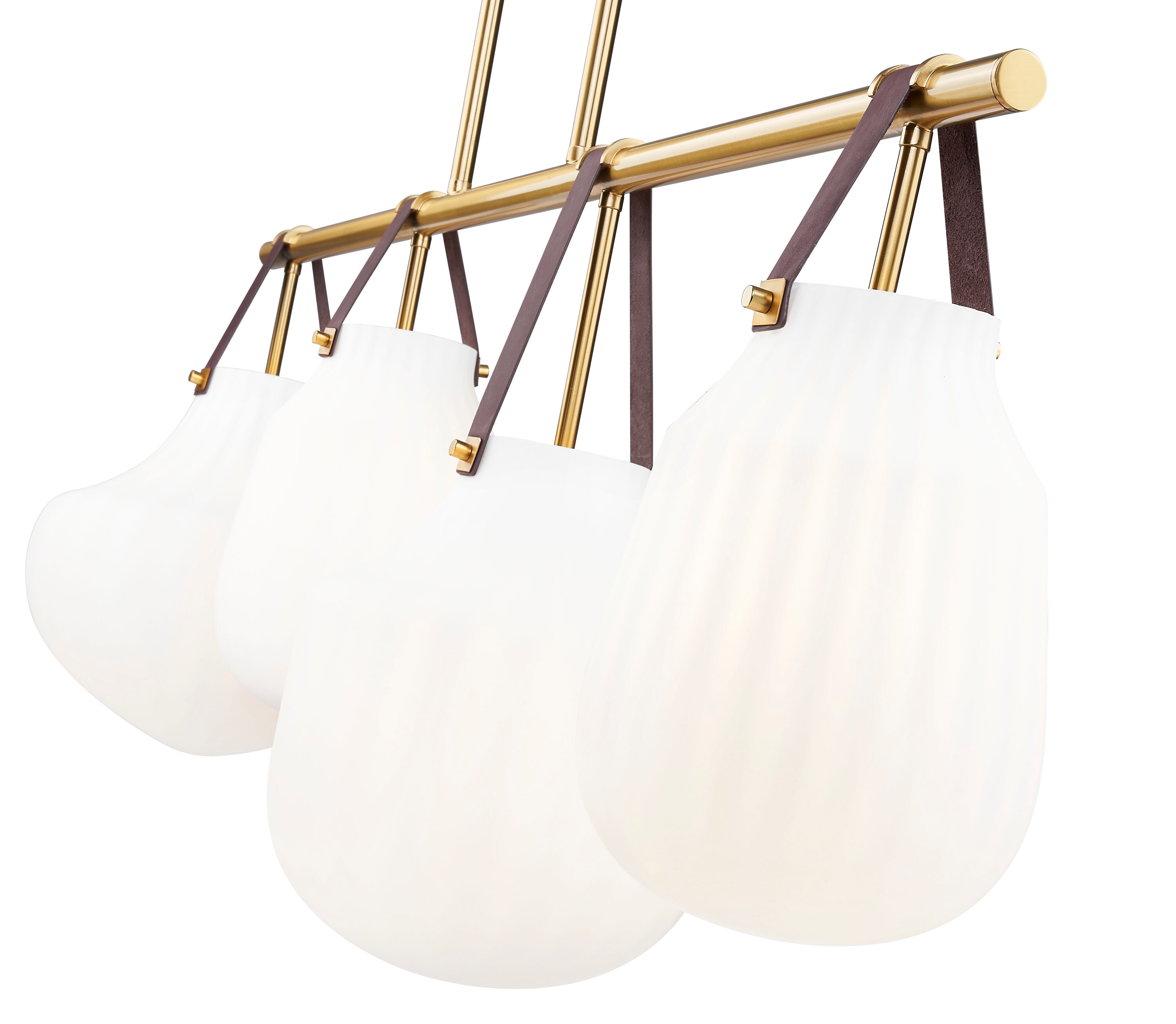 Modern Gold 4-Light Linear Chandelier with Glass Shades