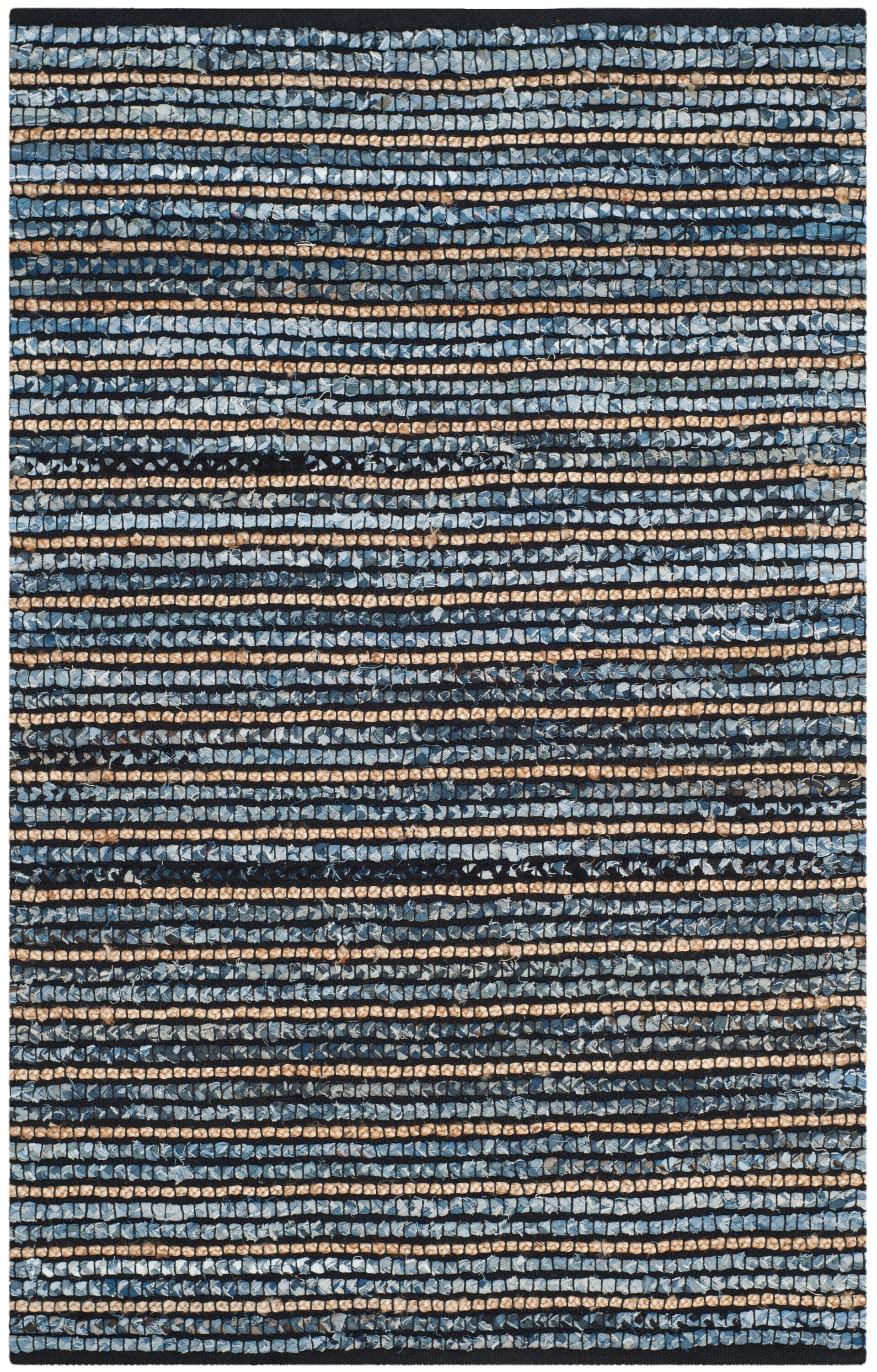 Blue and Natural Cotton Flat Woven Reversible Rug, 4' x 6'