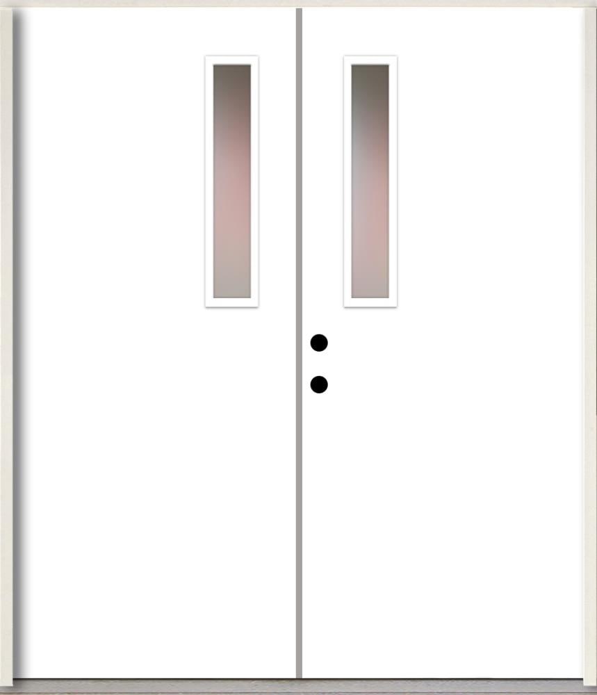 RELIABILT LO1063573 Spotlights 72-in x 80-in x Fiberglass 1/4 lite Right-hand inswing Modern White Paint Painted Prehung Double Front Door Insulating core