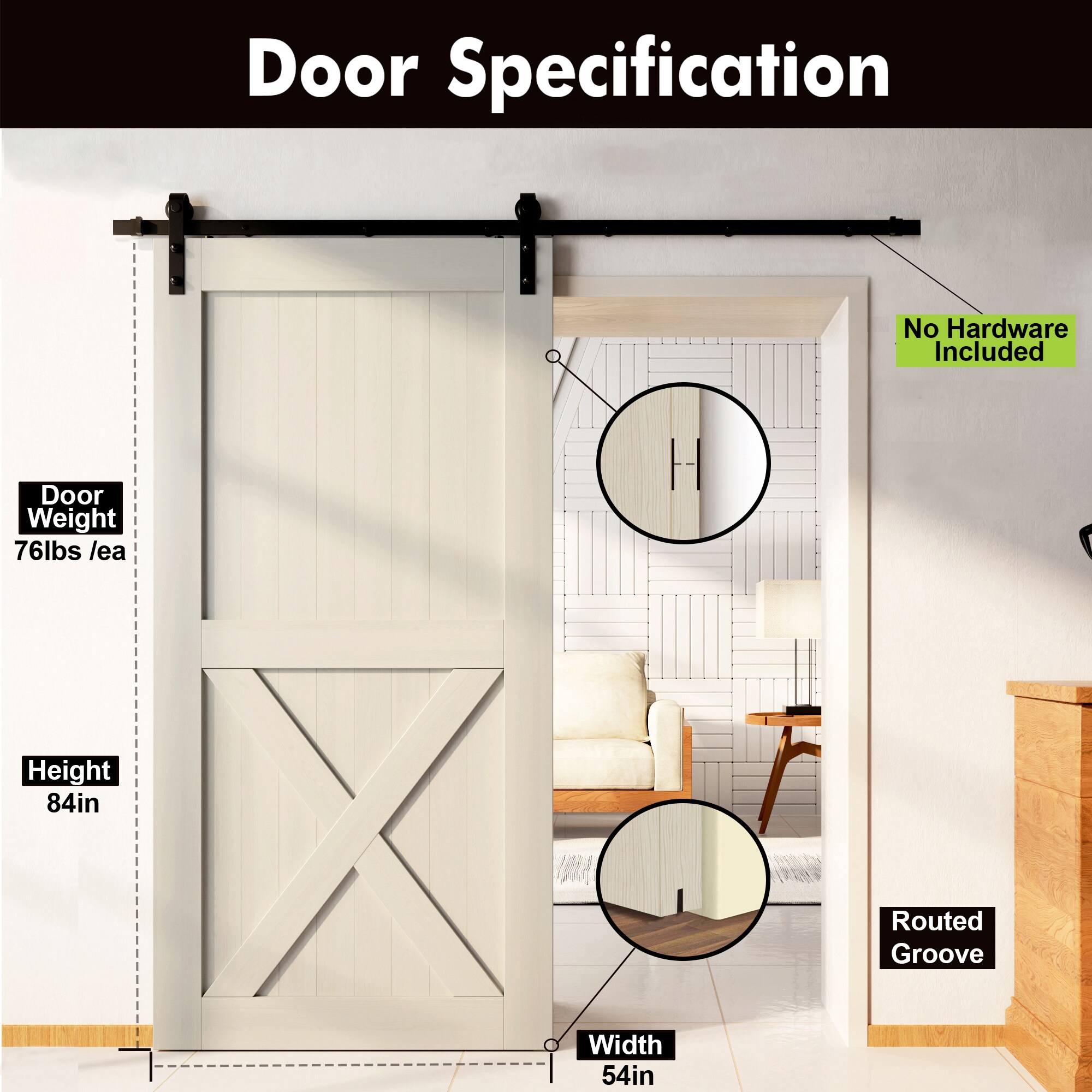 HOMACER 5484-X-TGRAY Barn-Doors - View #3