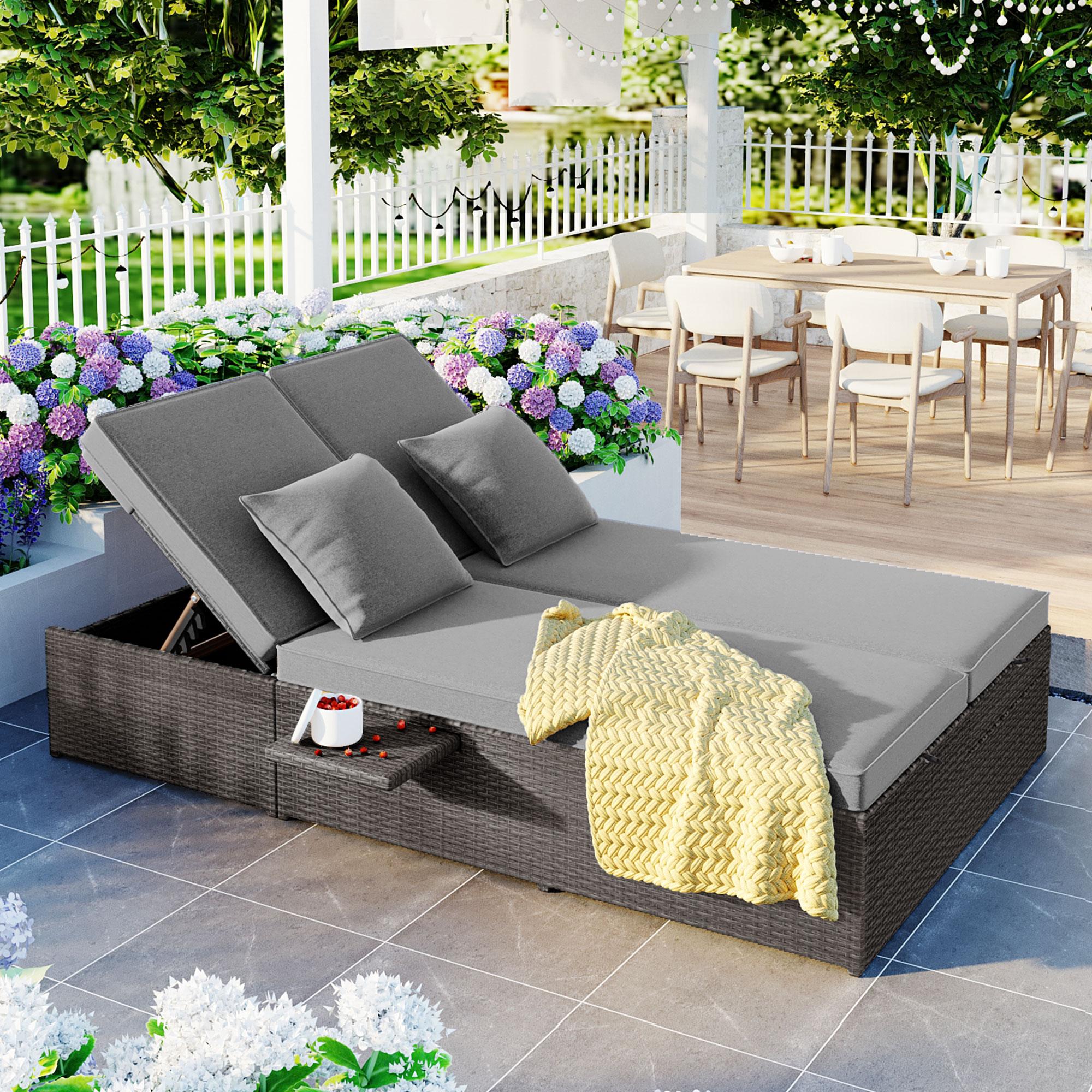 Bayfeve BFTP-001E Rattan Patio Conversation Set with Gray Cushions