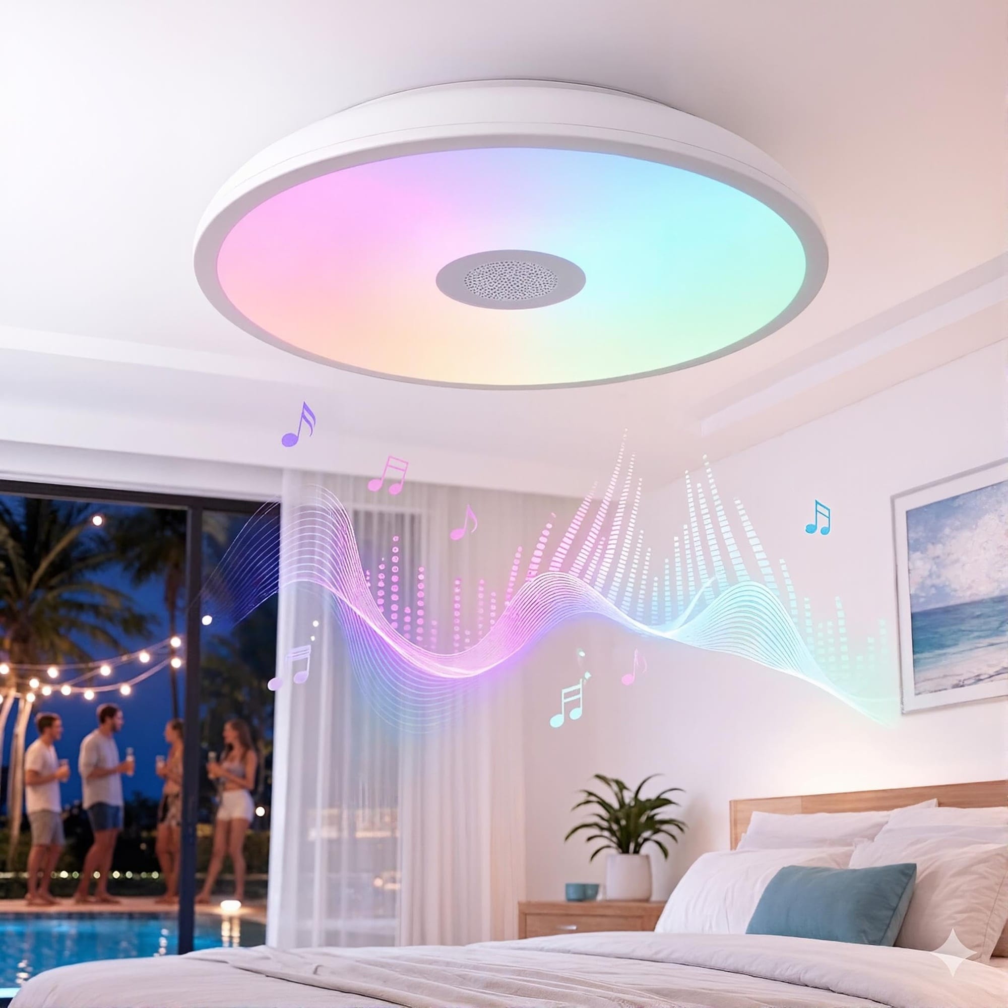 JVFCXXV  Upgrade Waterproof LED Music Ceiling Light with Bluetooth Speaker and Remote Control for Bathroom Shower Kitchen Outdoor Wired