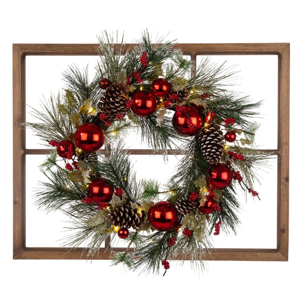 Glitzhome 2005500044 24-in Pre-lit Indoor Battery-operated Multi Pinecones Artificial Christmas Wreath