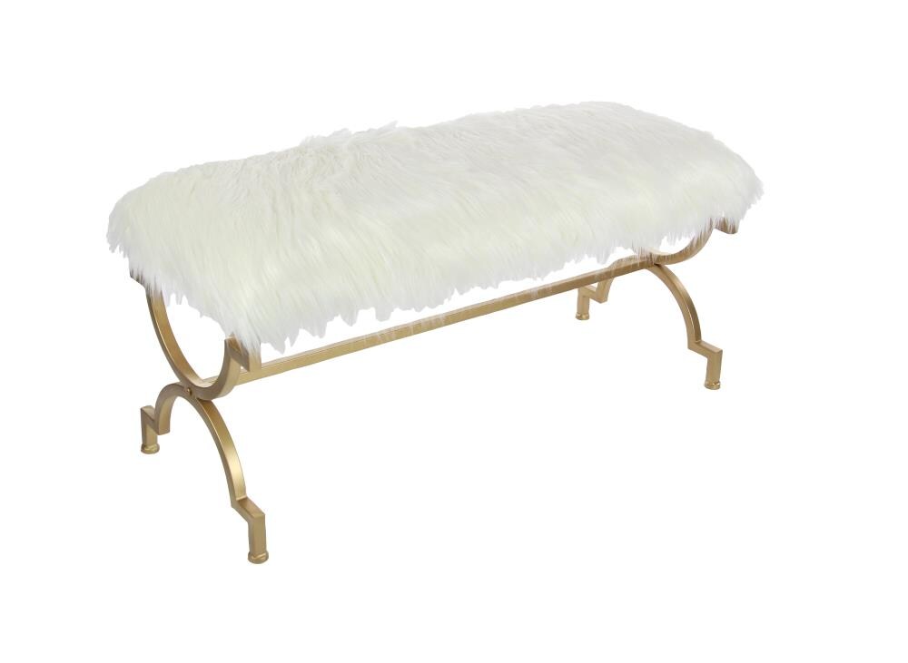 Grayson Lane 84283 Modern Gold with White Faux Fur Top Accent Bench 42-in x 17-in x 20-in