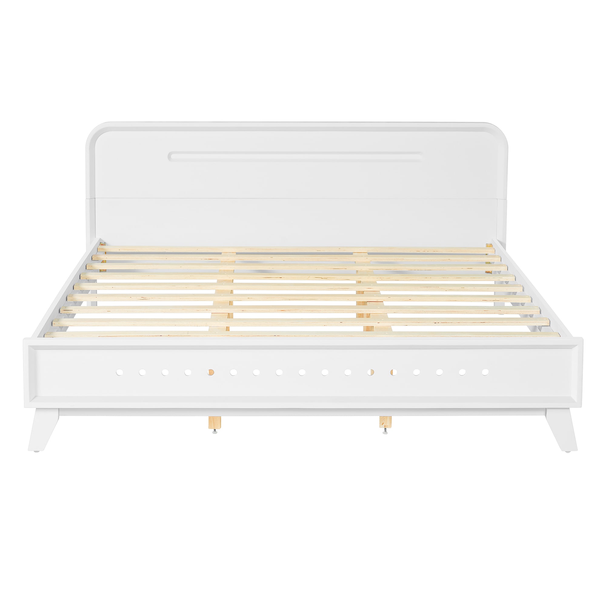 Bybafun - Queen White Wood Bed Frame with Headboard