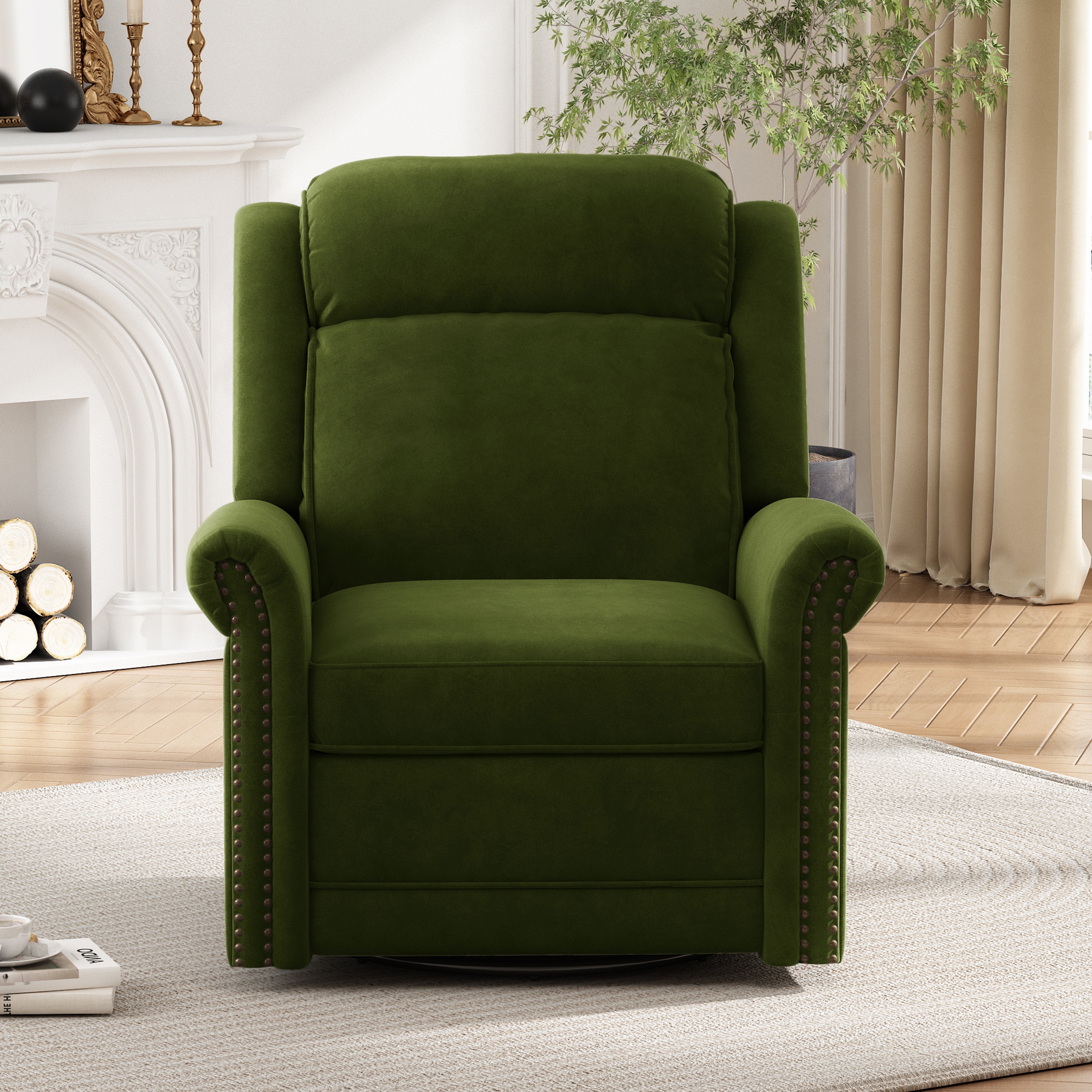 Christopher Knight Home 320379 Marloo Modern Swivel Velvet Recliner Chair-Green