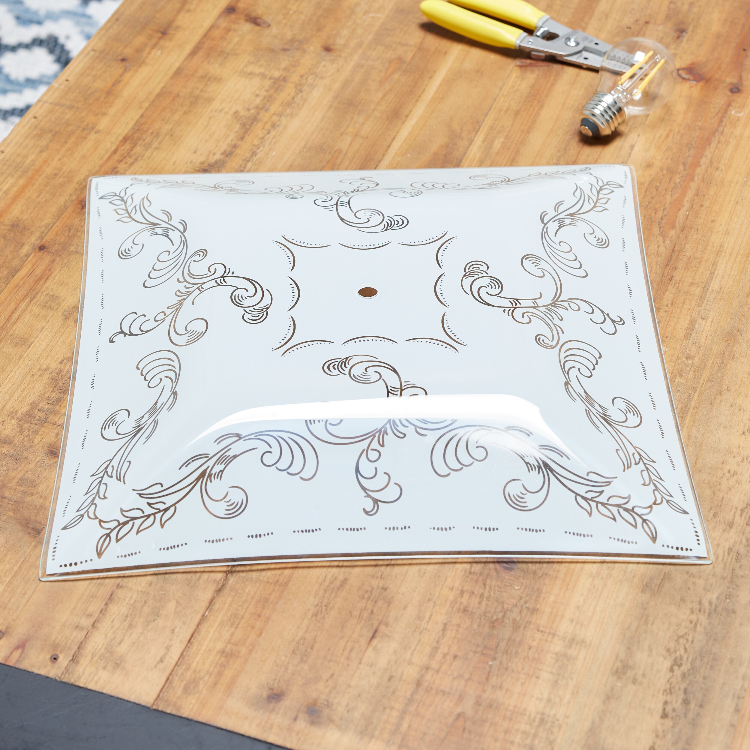 1.85-in x 14-in Square White Etched Glass Flush Mount Light Shade with 2-1/4-in Lip fitter
