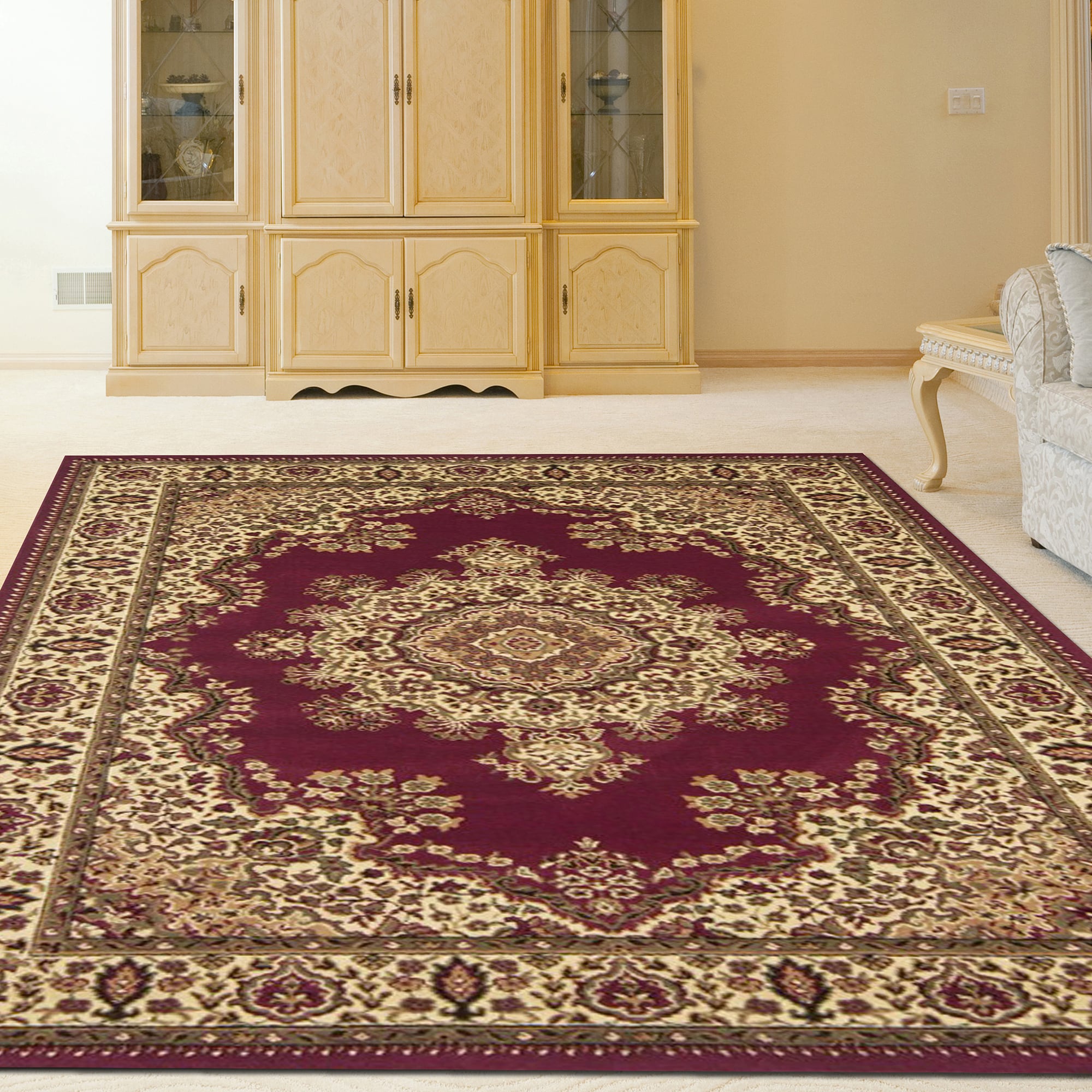 Radici USA 1191/2211/BURGUNDY Castello 5 x 8 (ft) Polypropylene Burgundy Rectangular Indoor Medallion Oriental Area rug