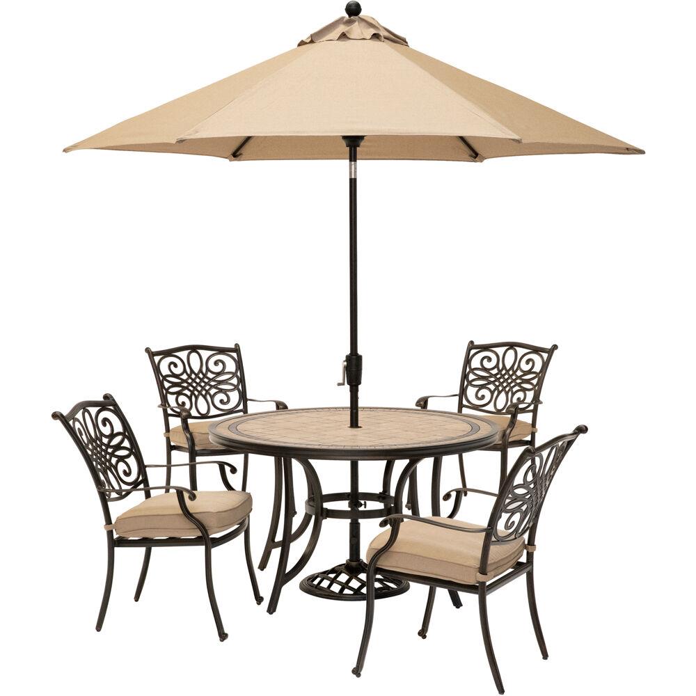 Hanover MONDN5PC-SU Monaco 5-Piece Bronze Patio Dining Set with Tan Cushions