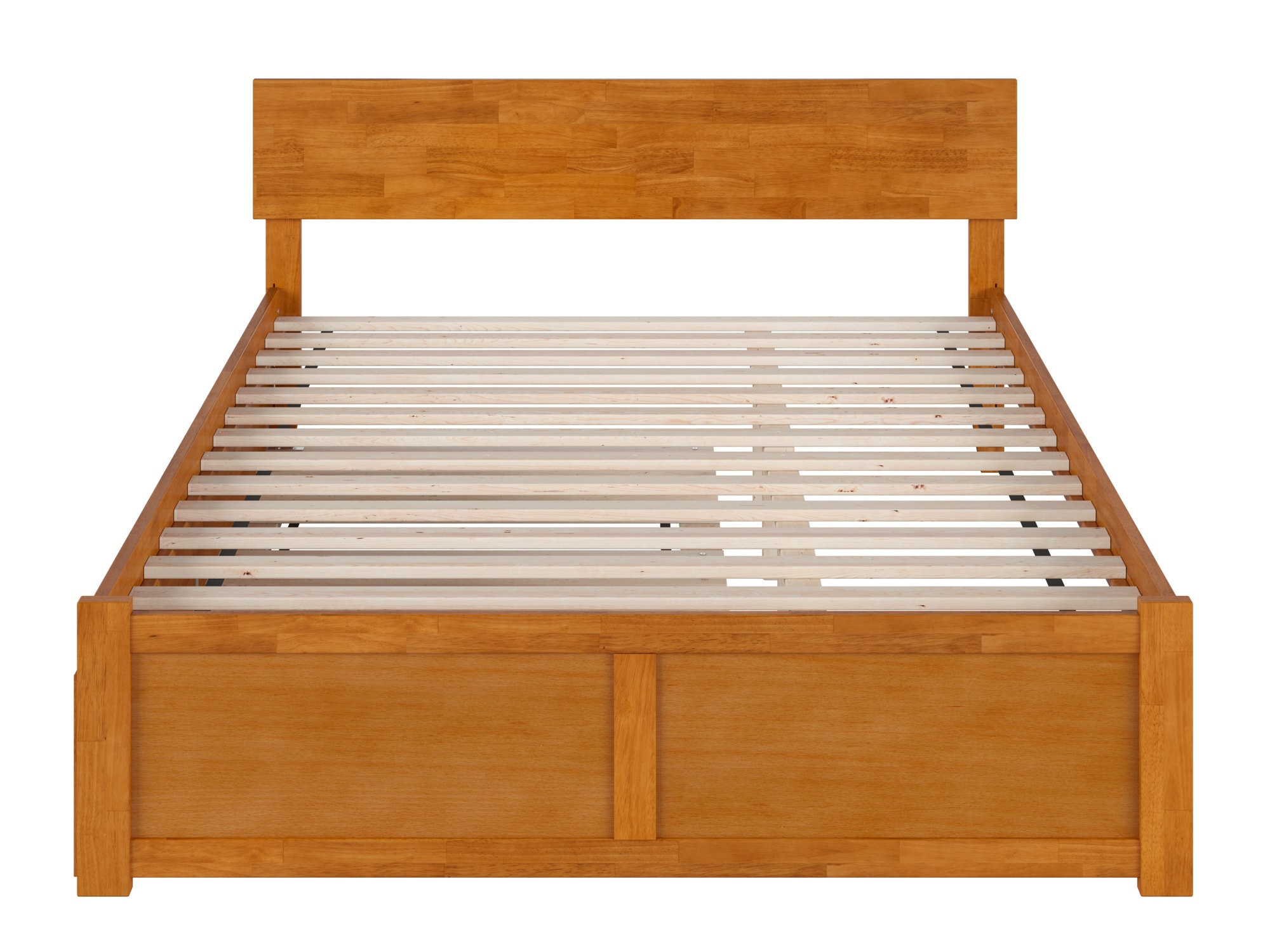 Light Brown Queen Wood Platform Bed with Storage Drawer