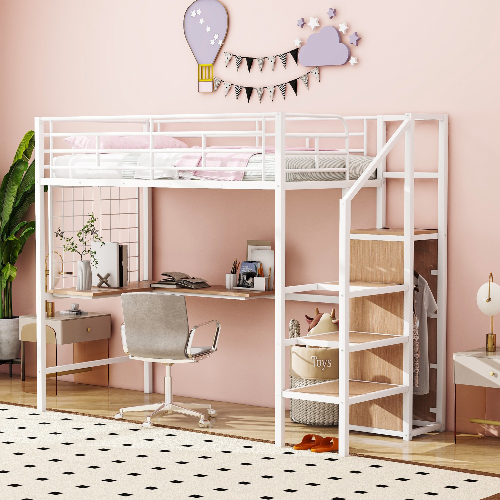 Yiekholo LL-1489AAK White Twin loft Bunk Bed