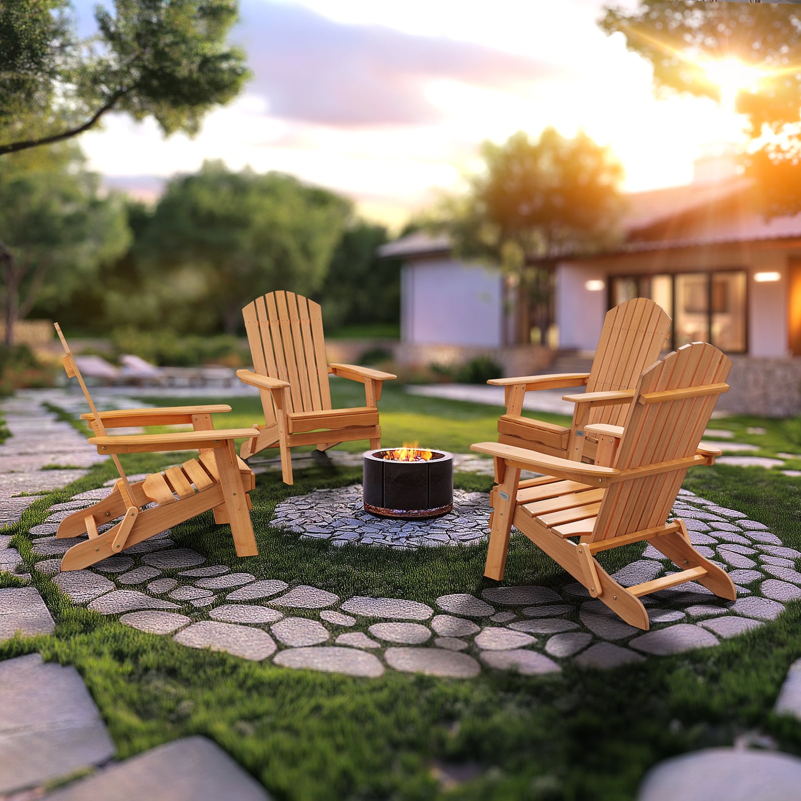 VINGLI 2-pcs Wooden Natural Folding Adirondack Chair in the Patio