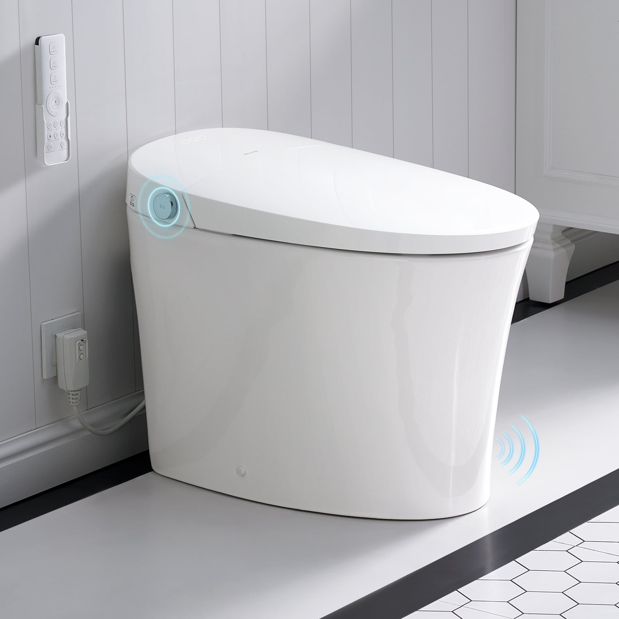 WELLFOR Smart Toilet with Tank White Dual Flush Elongated Chair height Smart Soft Close 1-piece Bidet Toilet 12-in Rough-In 1.6 GPF #CF59-T