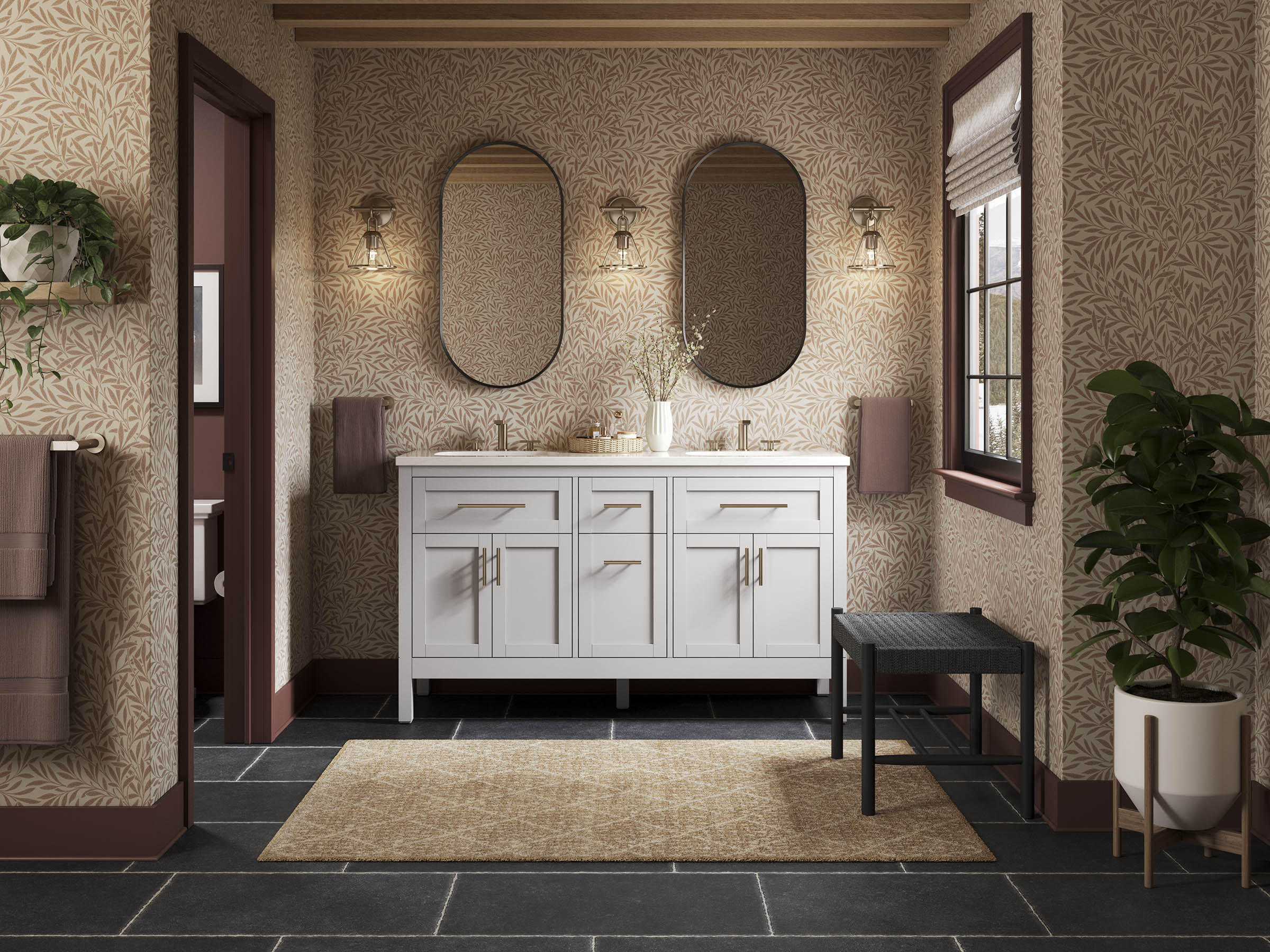 KOHLER 39607-ASB-AGA Hadron 60-in Atmos Grey Undermount Double Sink Bathroom Vanity with White Quartz Top
