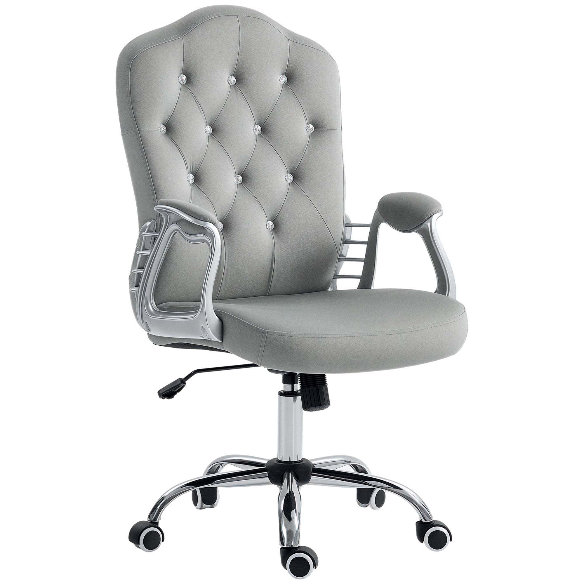 Vinsetto 921-647V00LG Home Office Chair Velvet Computer Chair Button Tufted Desk Chair with Swivel Wheels Adjustable Height and Tilt Function Light Gray