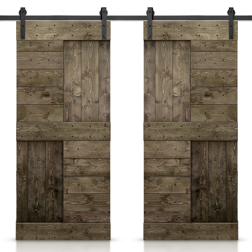 CALHOME MK-72(2+N1-36CT(2+CN 72-in x 84-in Espresso Pine Wood Solid core Double Barn Door (Hardware Included)