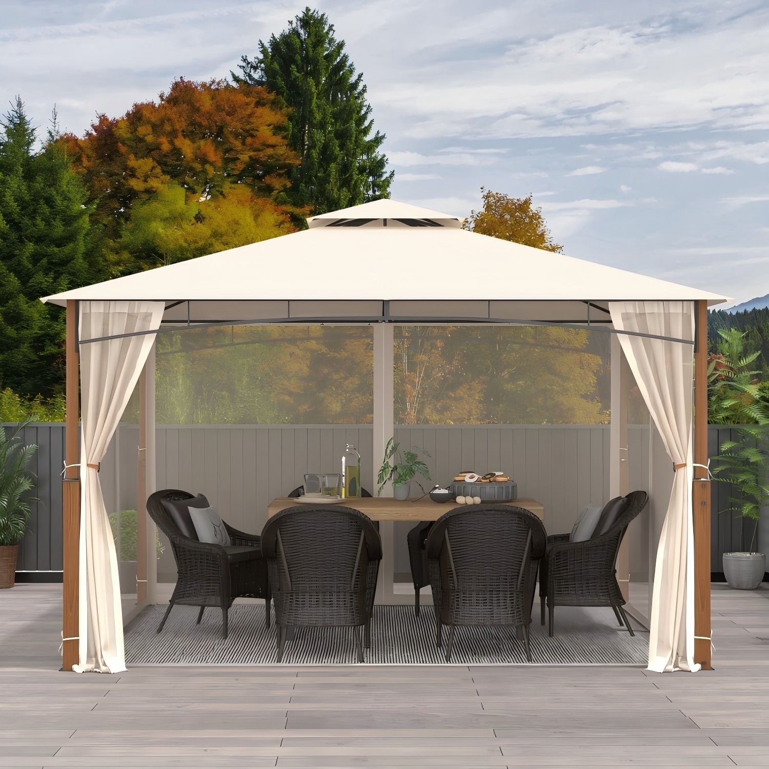 Forclover 12-ft x 10-ft Patio Gazebo Beige Gazebo with Soft Top Roof (Screen Included)