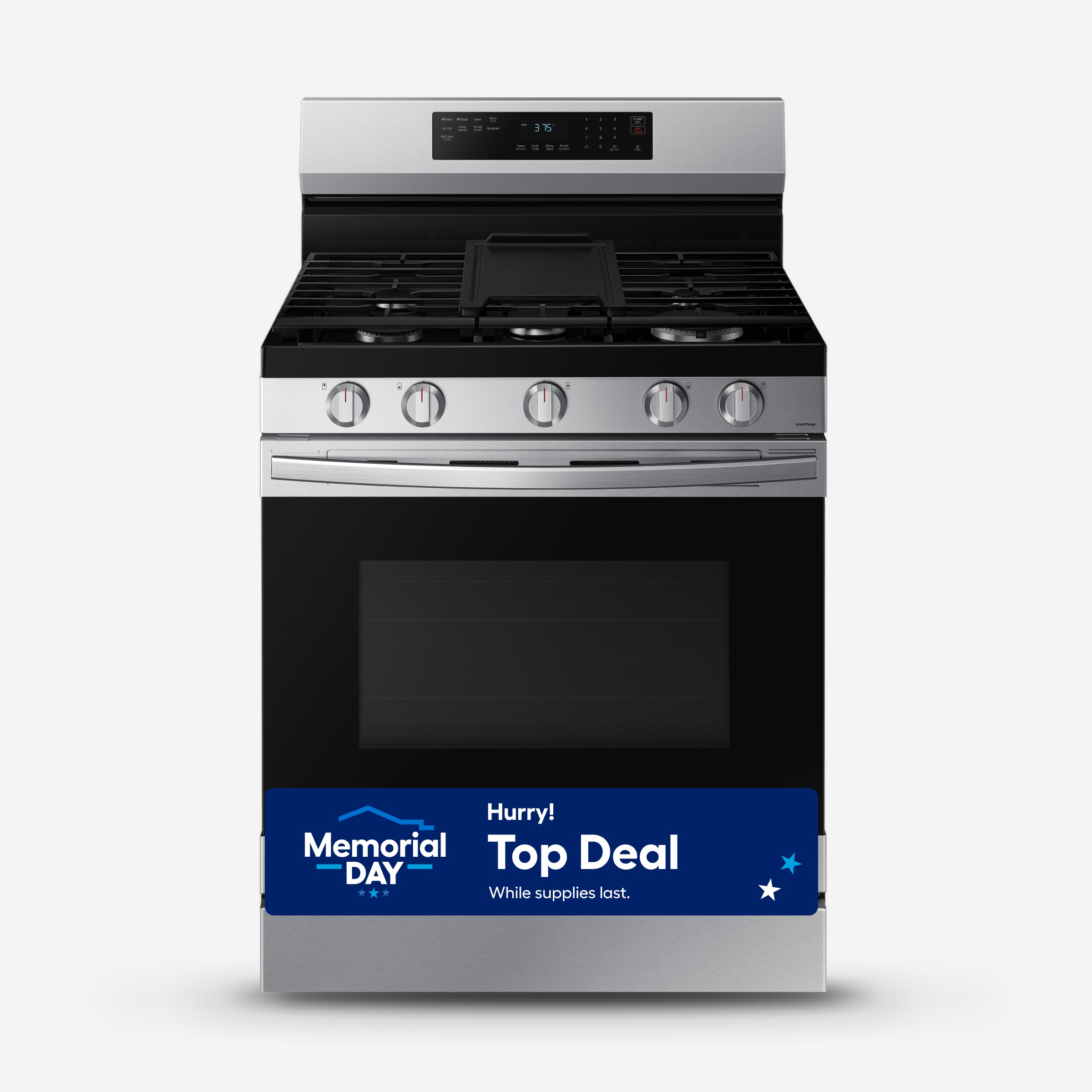 Samsung NX60A6511SS 30-in 5 burners 6.0-cu ft Air Fry Convection Oven Freestanding Natural Gas Range ( Fingerprint Resistant Stainless Steel )