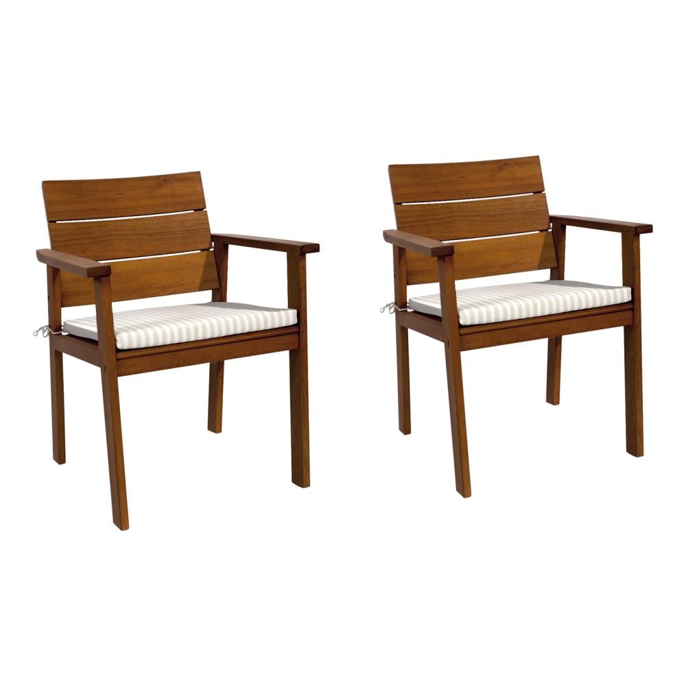 Amazonia SC NELSON2  Set of 2 Brown Wood Frame Stationary Dining Chair with Off-white Cushioned Seat